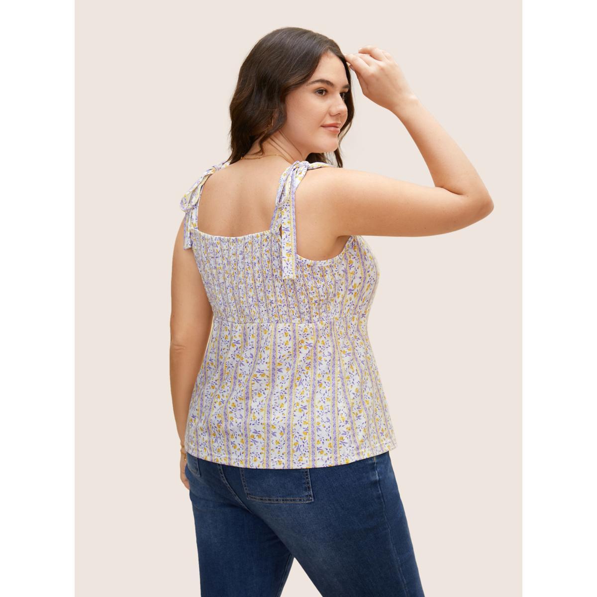 Plus Size Ditsy Floral Shirred Tie Knot Cami Top Women Multicolor Elegant Contrast Non Everyday Tank Tops Camis BloomChic 18-20/2X Product Image