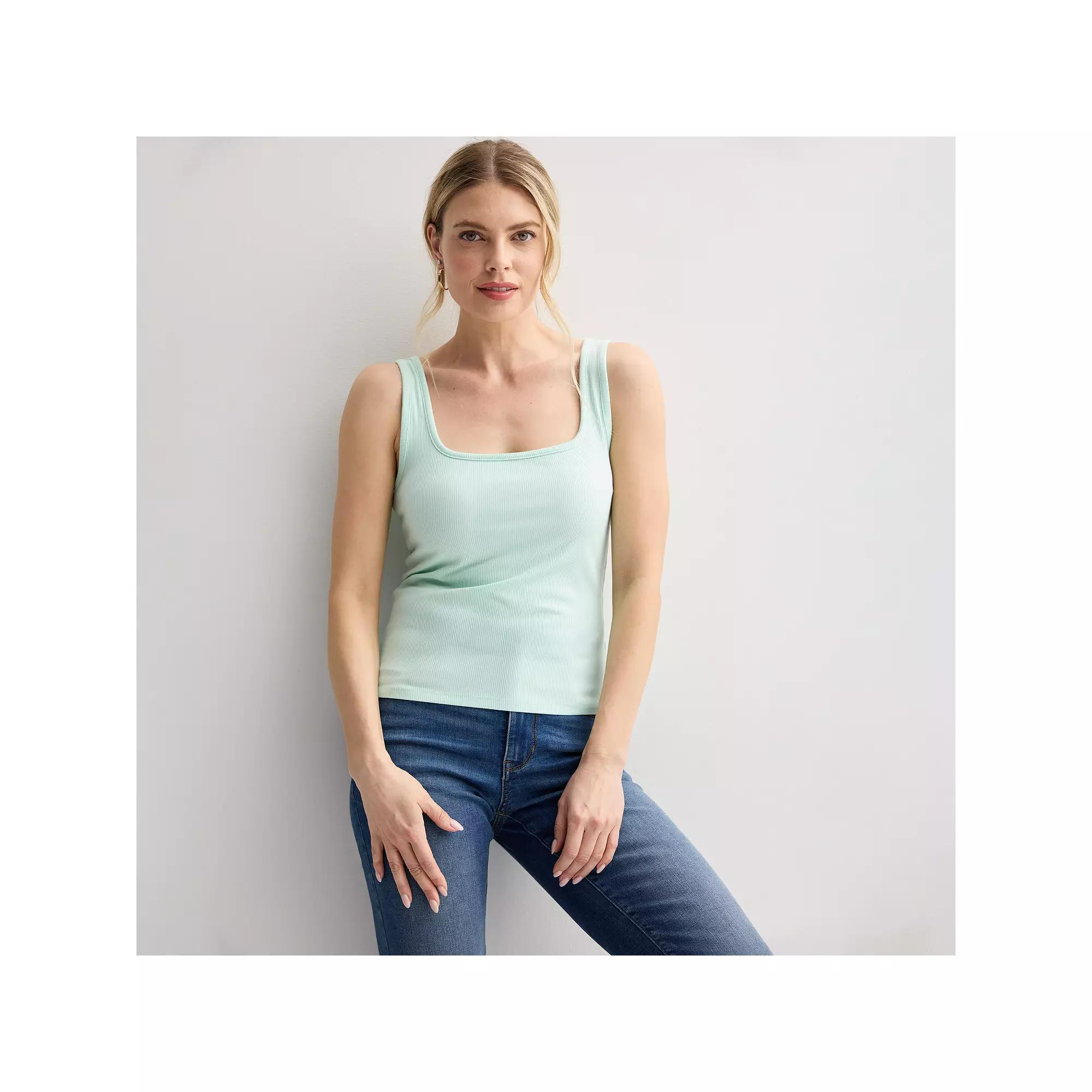 Women's Nine West Fitted Rib Square Neck Tank Top, Size: XXL, Mint Pink Product Image