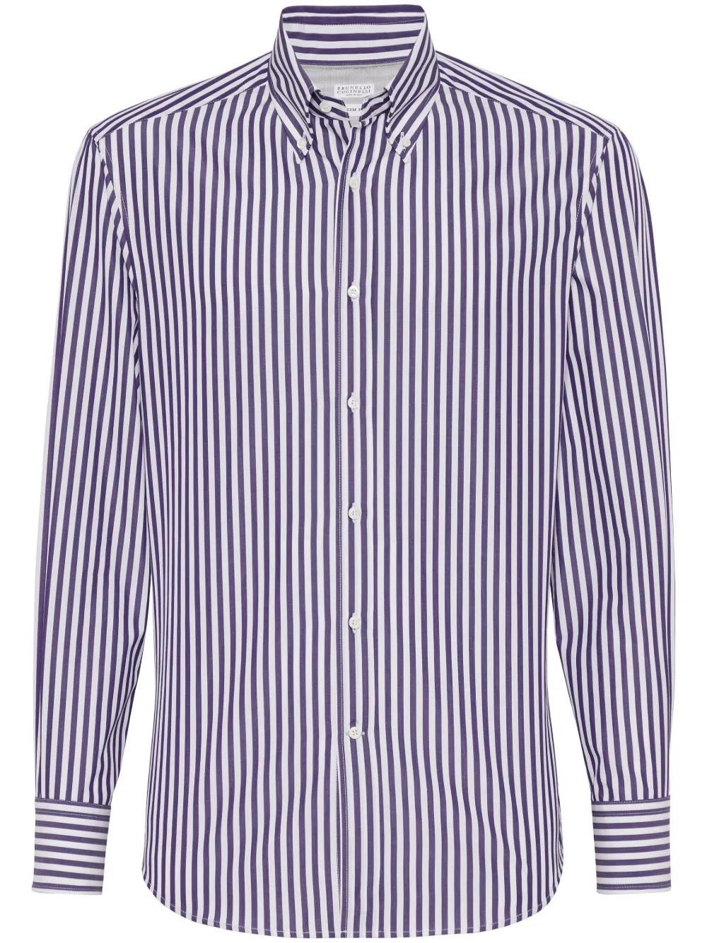 BRUNELLO CUCINELLI Stripe-printed Cotton Shirt In Purple Product Image