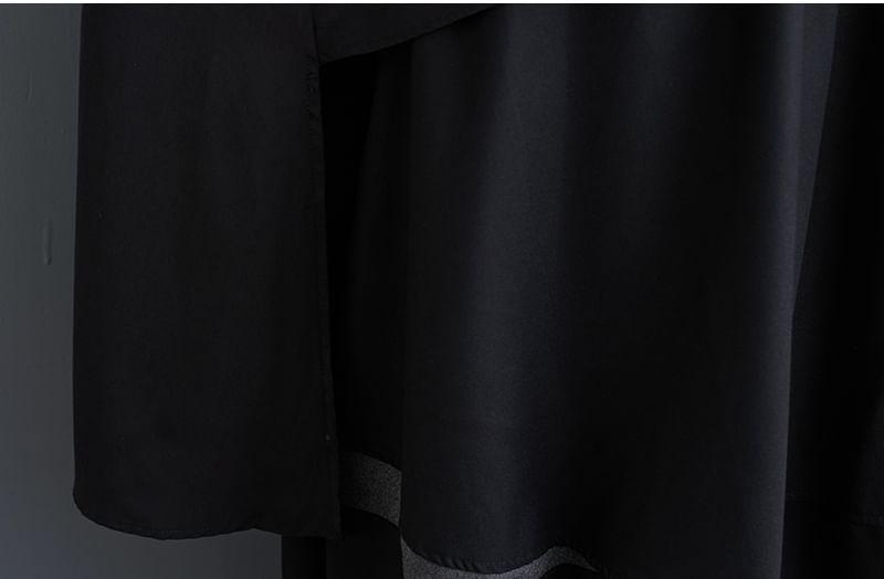 Long-Sleeve Asymmetrical Plain Maxi Shirt Dress Product Image