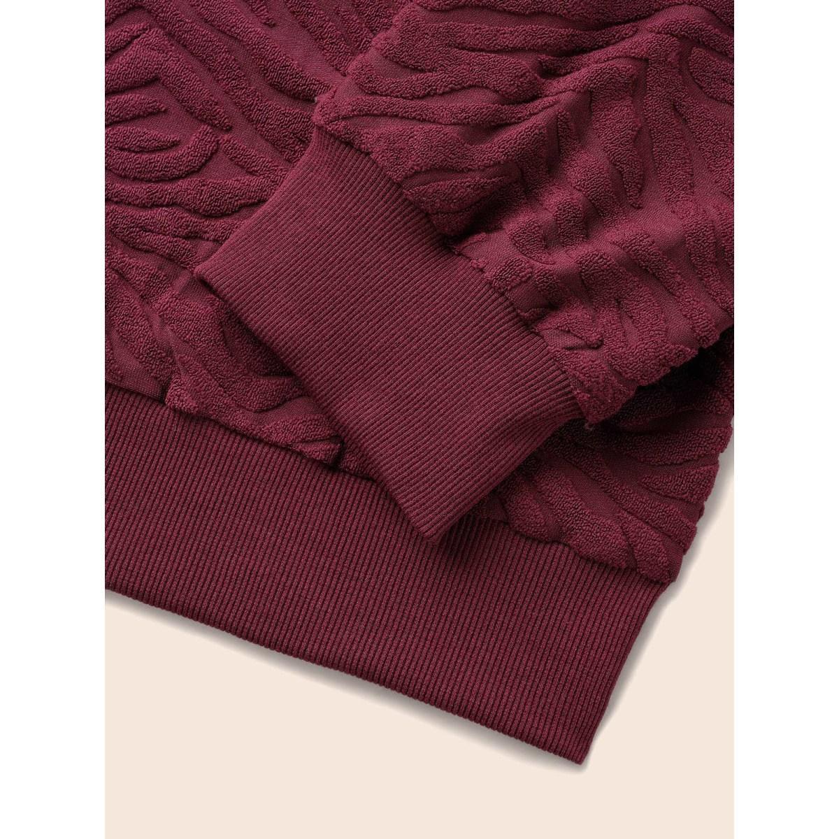 Plus Size Animal Print Textured Crew Neck Sweatshirt Women Burgundy Casual Patchwork Round Neck Everyday Sweatshirts BloomChic 30/6X Product Image
