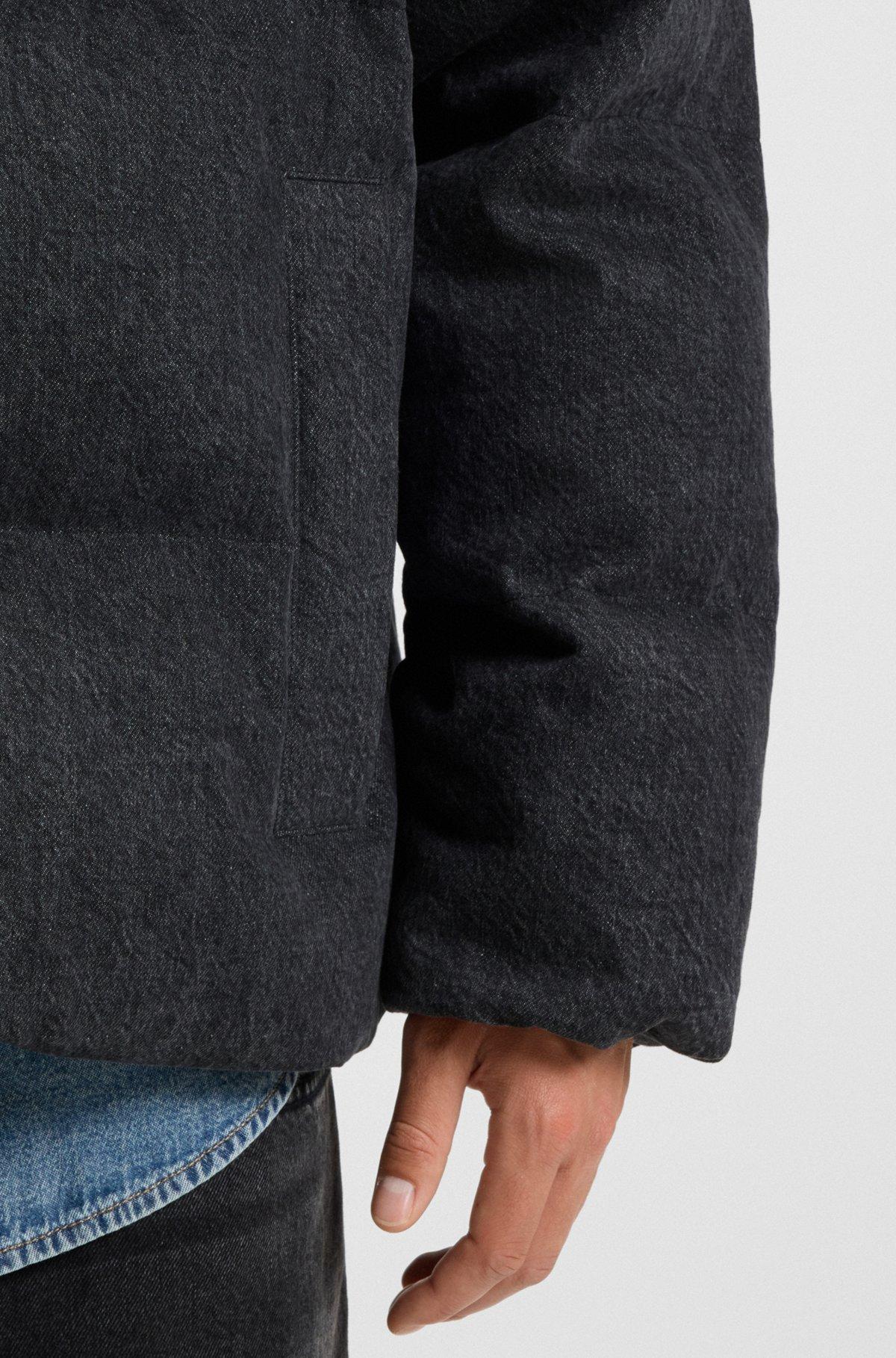 Relaxed-fit padded jacket in black denim with logos Product Image