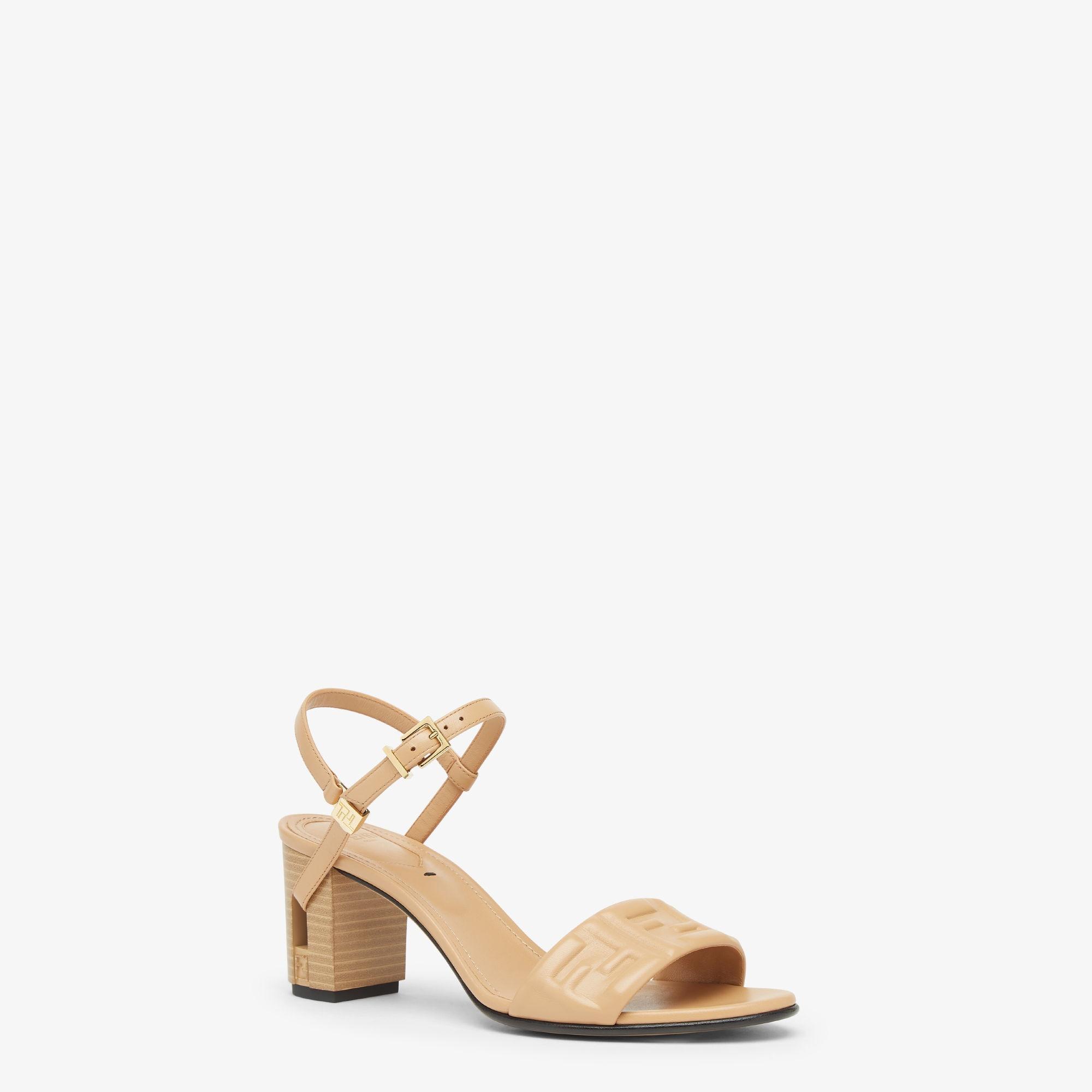 DelfinaBeige leather medium-heeled sandals Product Image