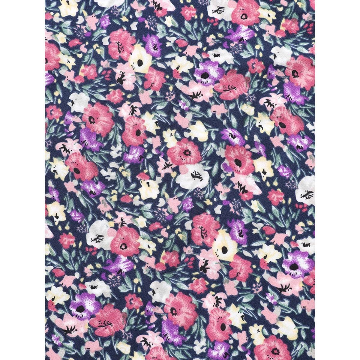 Plus Size Floral Print Lotus Neck Tank Top Women Indigo Ruffles V-neck Everyday-Elegant Tank Tops Camis BloomChic 26/4X Product Image