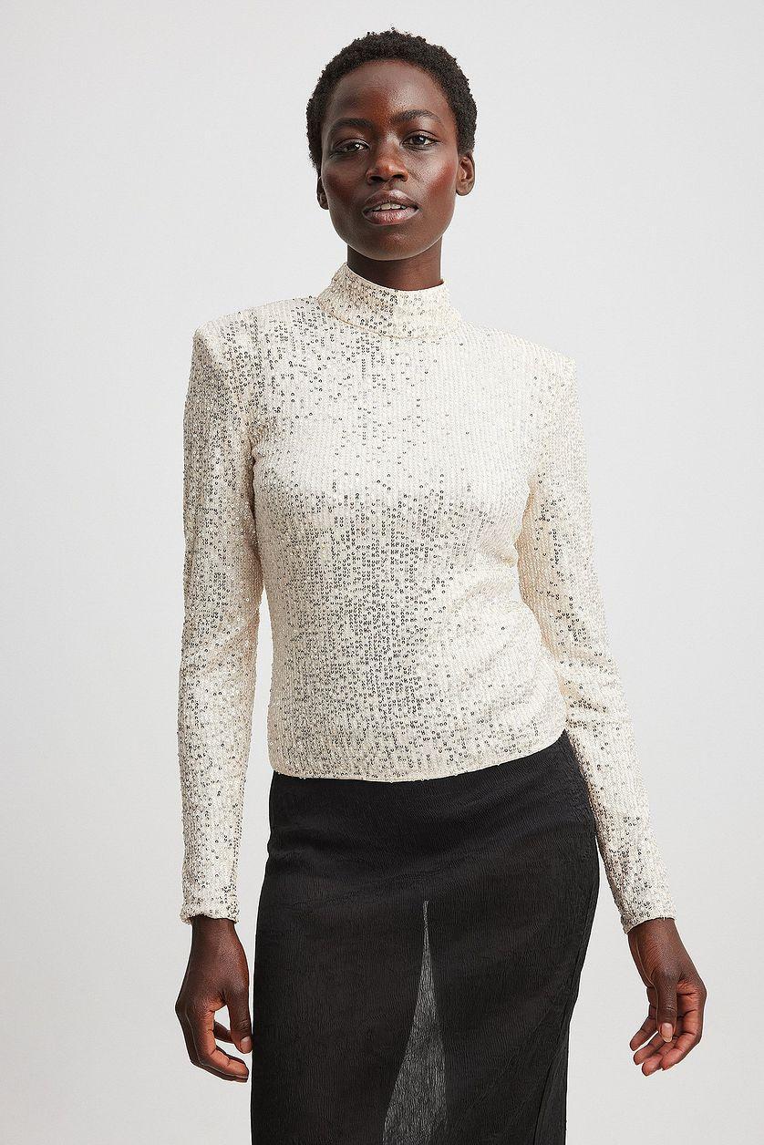 Sharp Shoulder Sequin Top Black Product Image