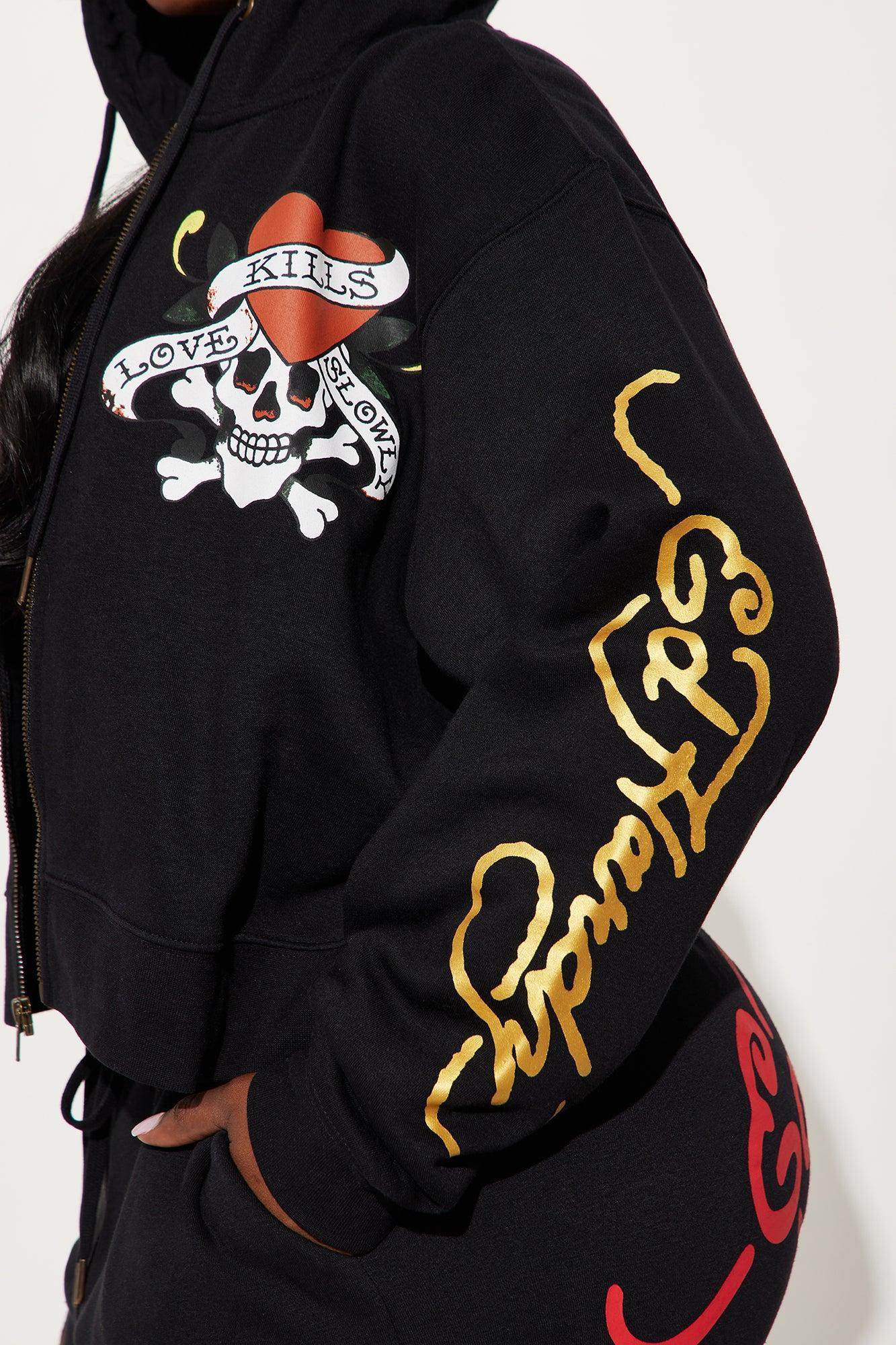 Love Kills Ed Hardy Zip Front Hoodie - Black Product Image