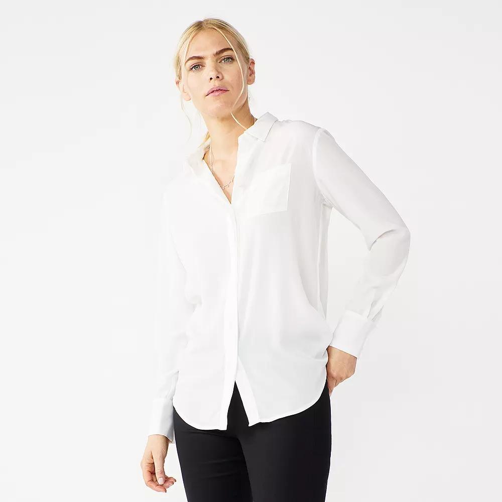 Women's Nine West Drapey Button Down Shirt, Size: XL, White Product Image