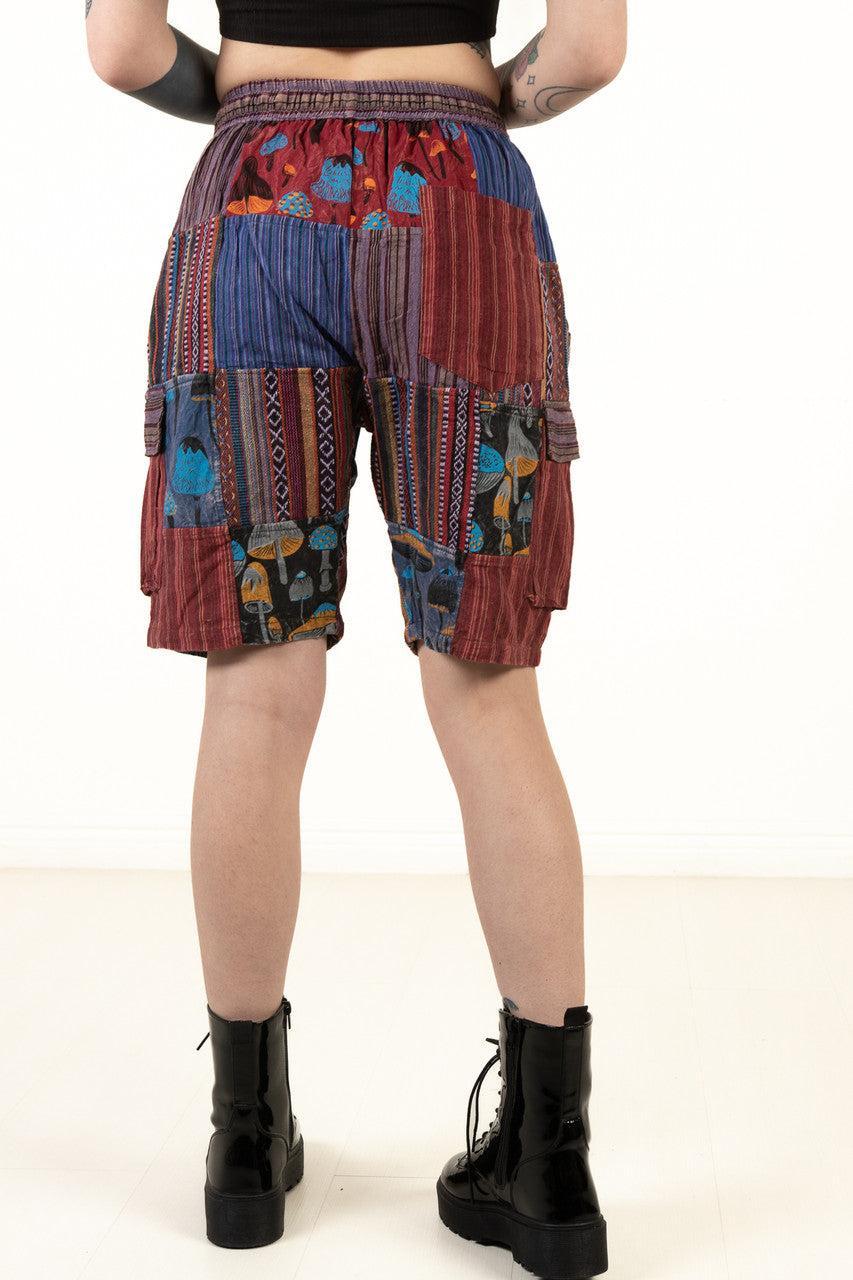 Indigo Mushroom Patchwork Cargo Shorts Product Image