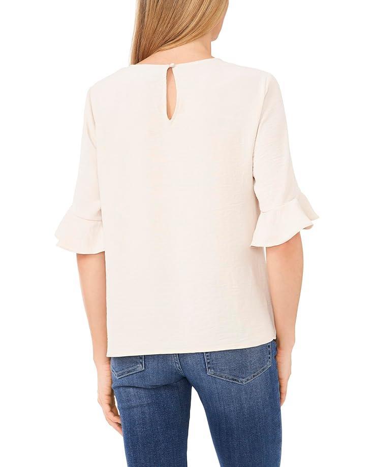 Women's CeCe Elbow Sleeve Ruffle Cuff Crew Neck Blouse Product Image