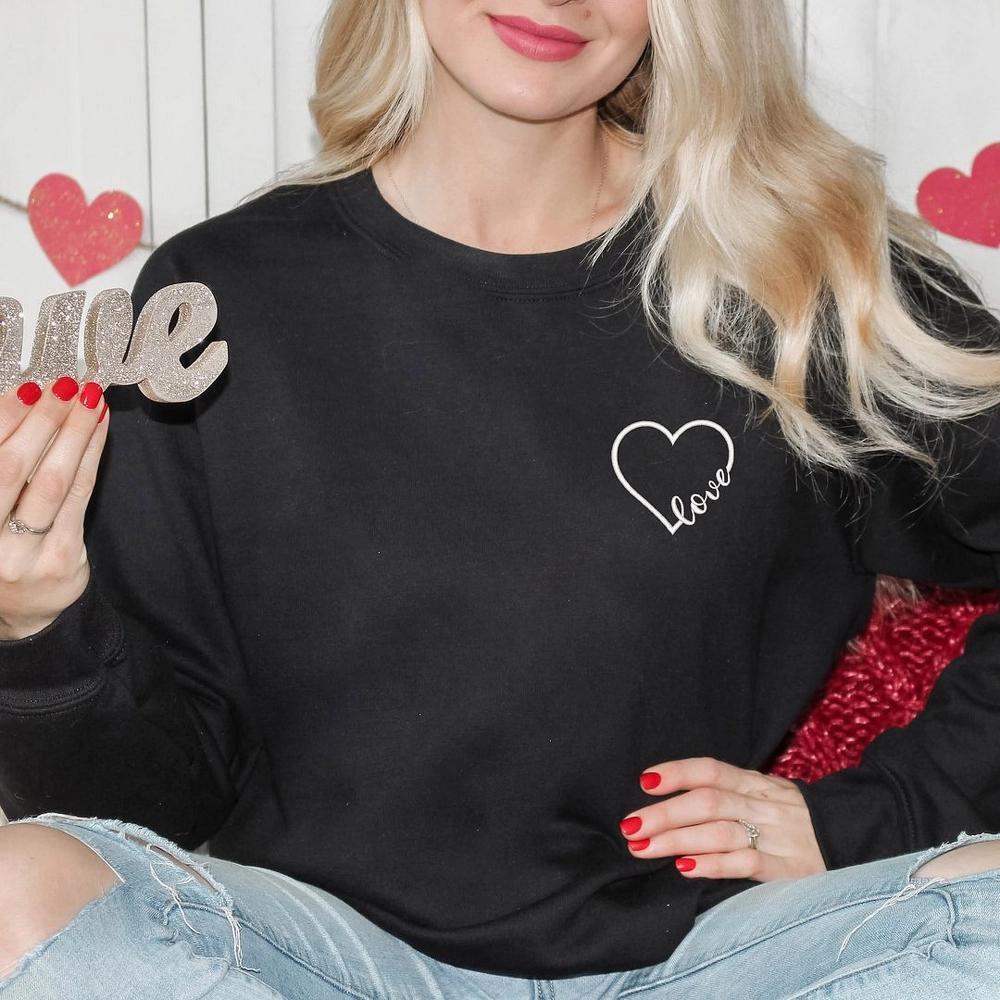 Simply Sage Market Women's Graphic Sweatshirt Embroidered Love Cursive Heart - White Product Image