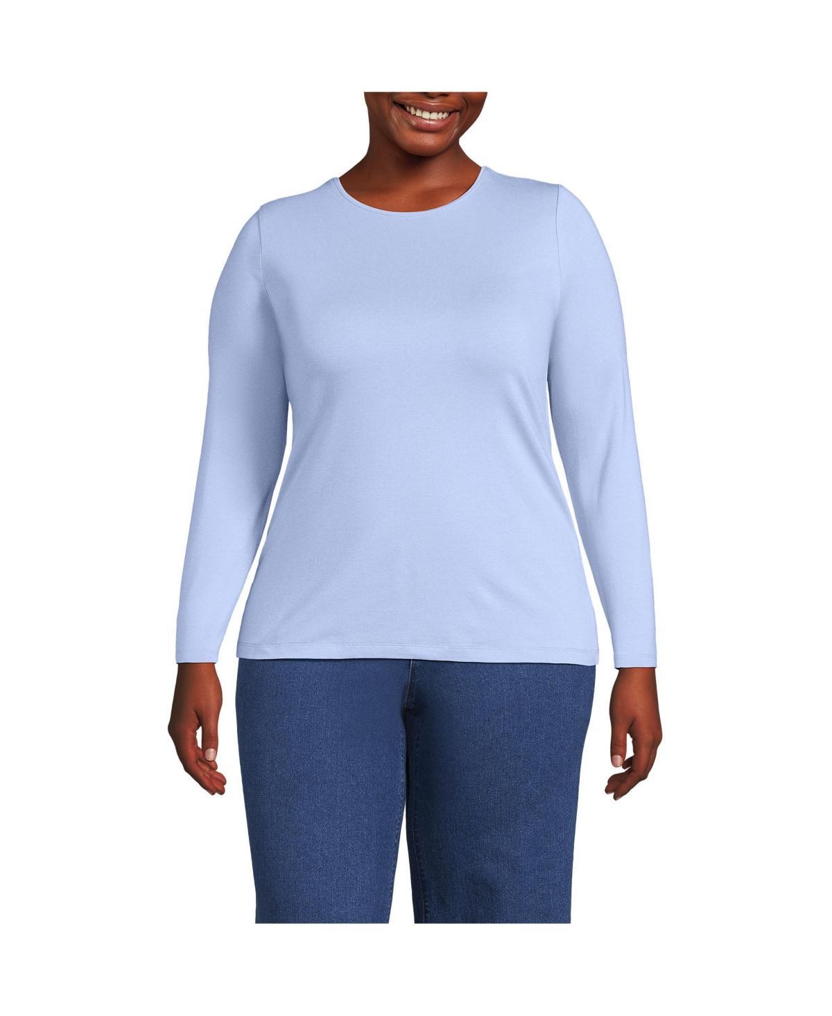 Plus Size Lands' End Long Sleeve Lightweight Jersey Crewneck Top, Women's, Size: 3XL, Light Cornflower Product Image