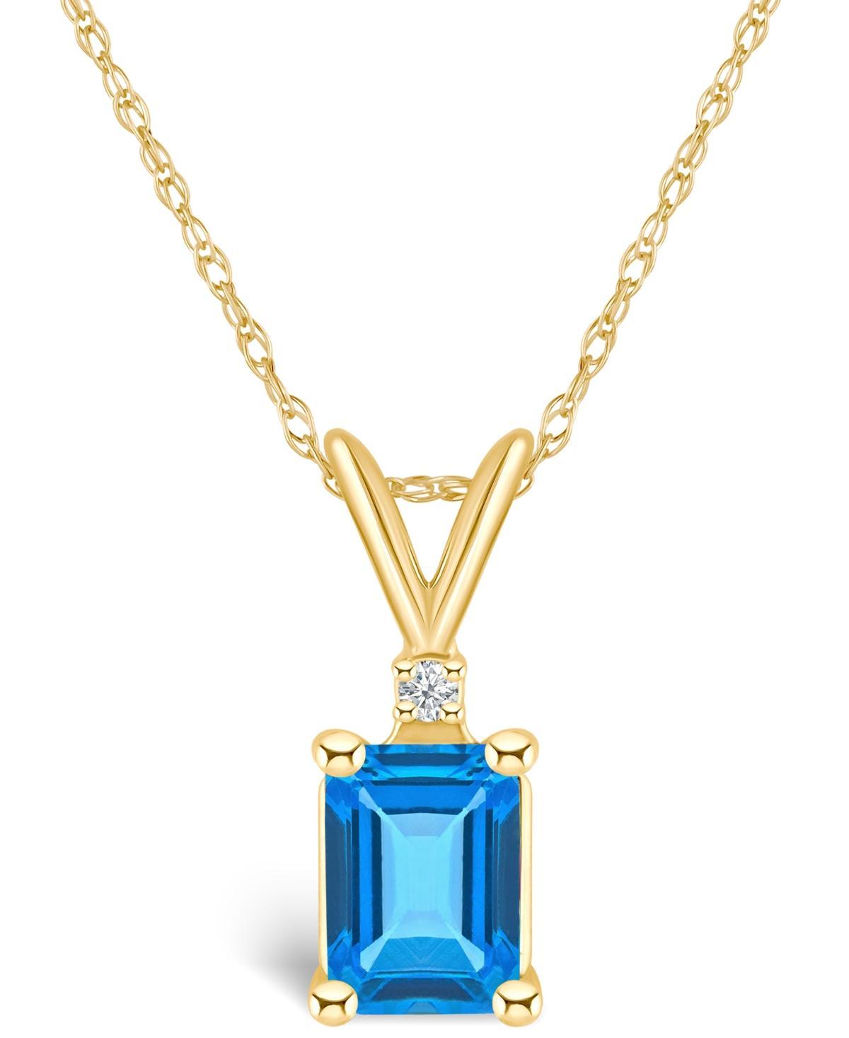 Celebration Gems 14k Gold Emerald Cut Swiss Blue Topaz & Diamond Accent Pendant Necklace, Women's, Size: 18", 14k Whgold Product Image