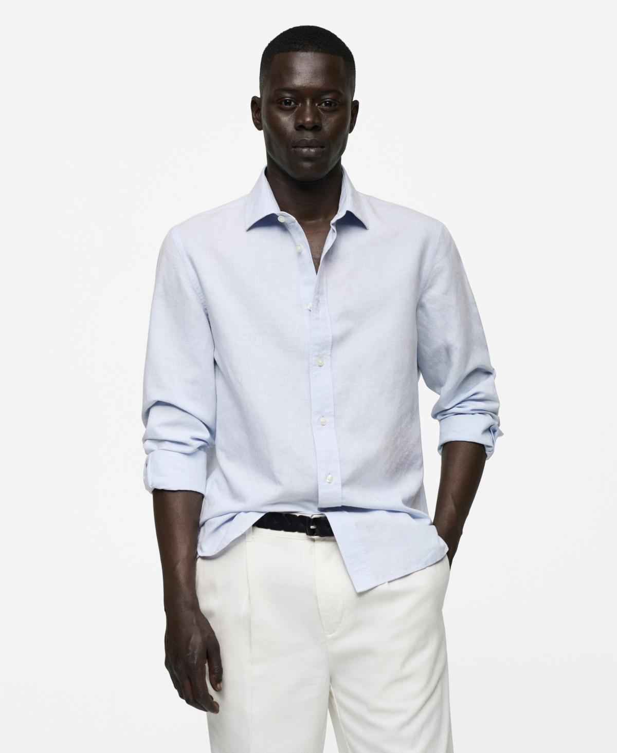 Mango Mens Slim Fit Linen Blend Shirt Product Image