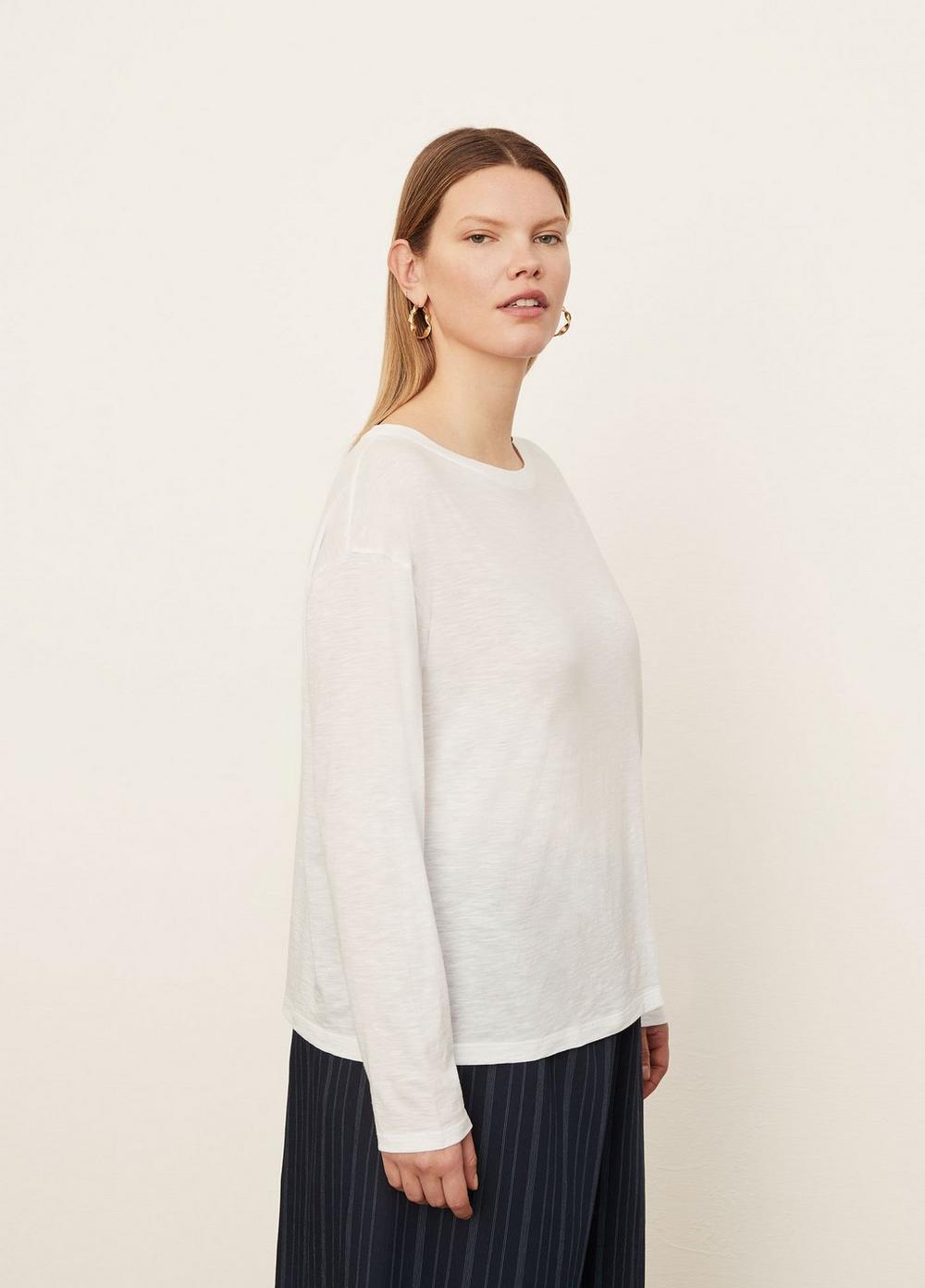 Womens Boxy Long Sleeve Crew Neck T-Shirt, Optic White, Size 1XL Vince Product Image