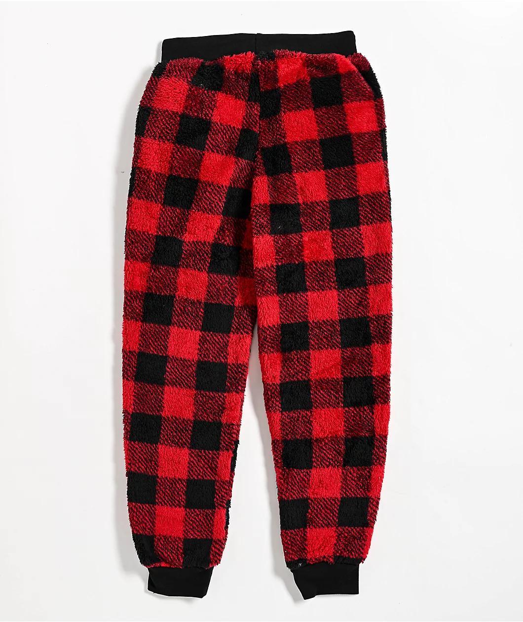 Cali 1850 Sherpa Plaid Red & Black Jogger Sweatpants Product Image