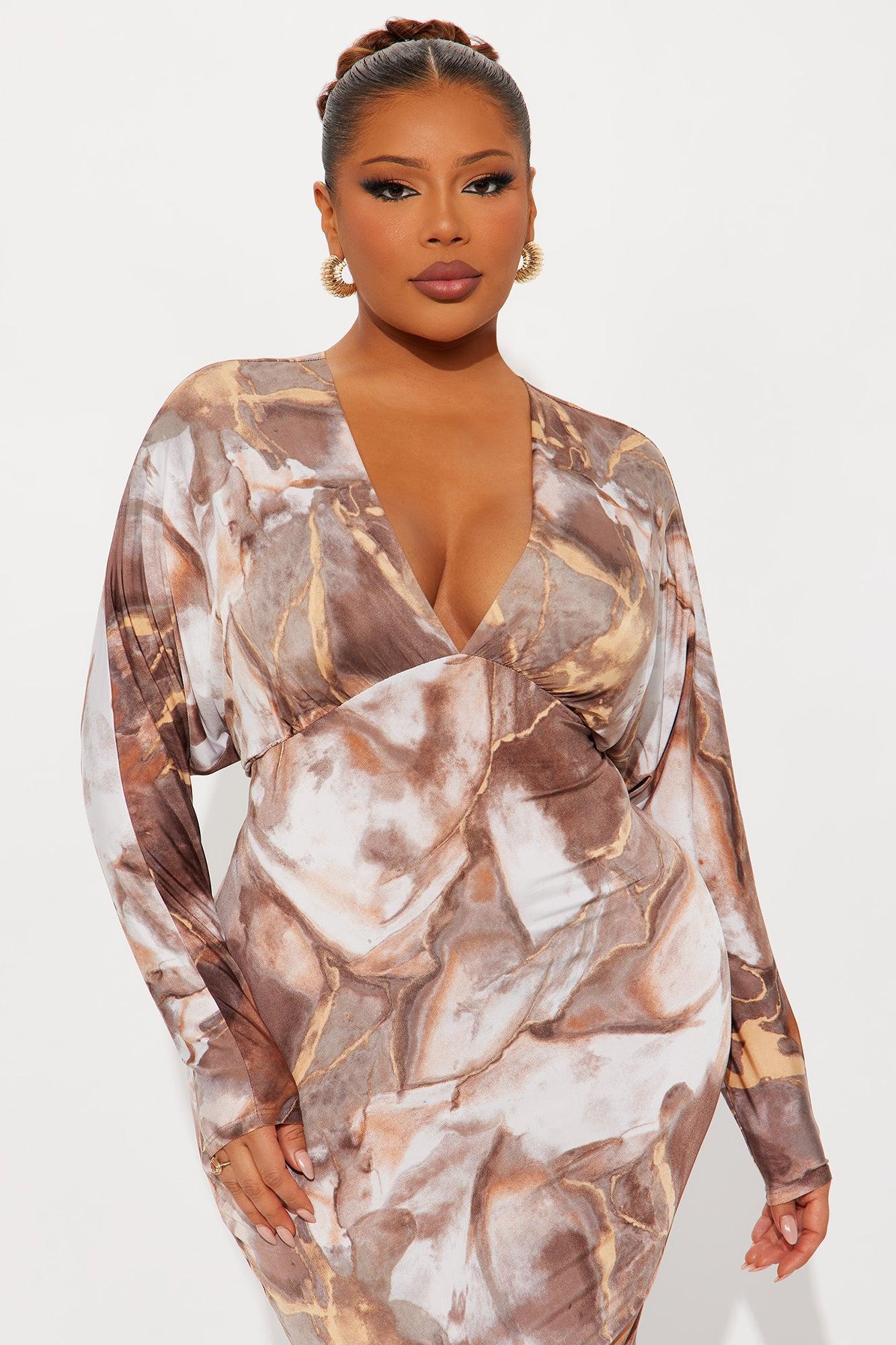 Julianna Long Sleeve Marble Midi Dress - Brown/combo Product Image