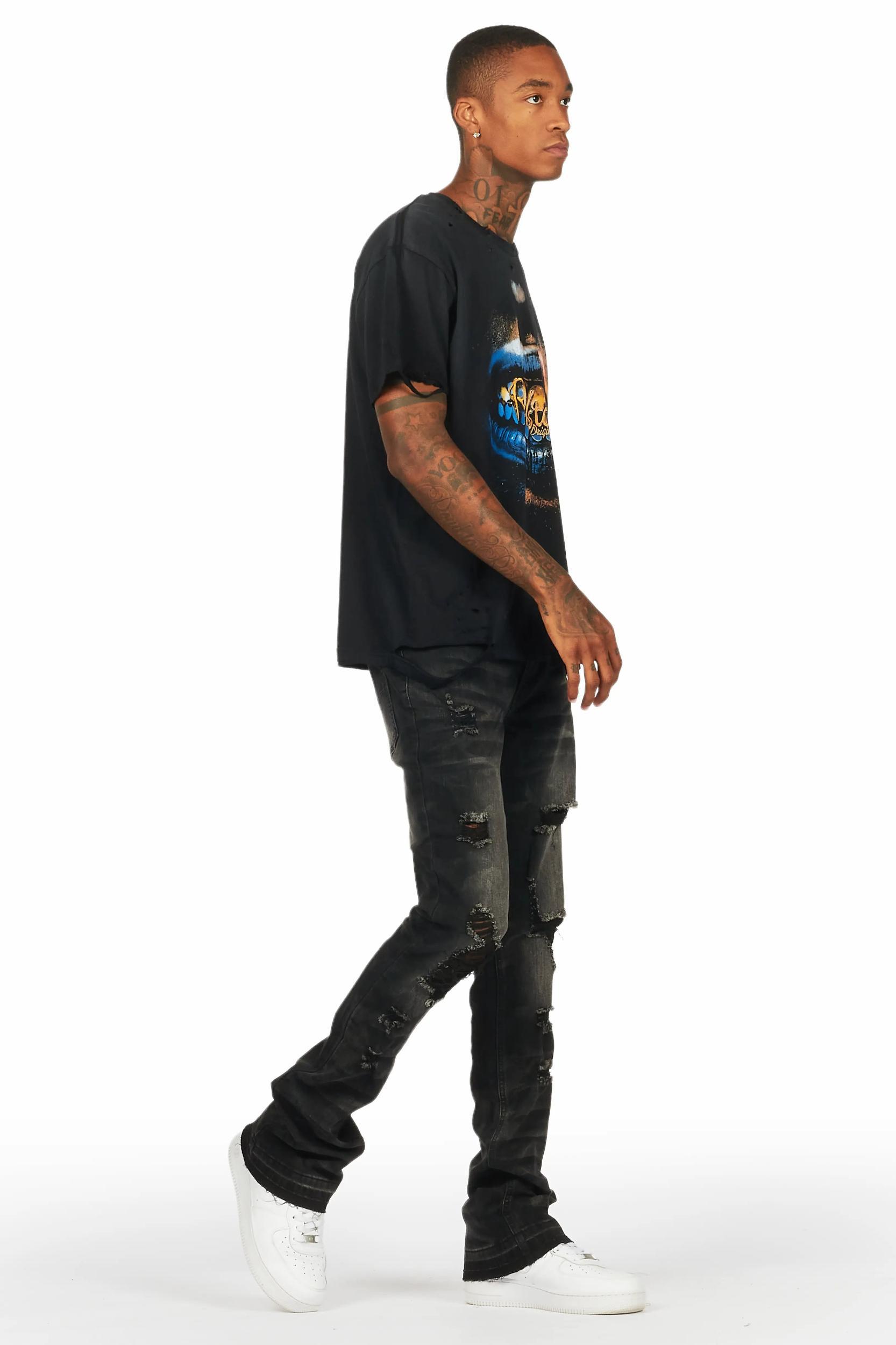 Florence Black Stacked Flare Jean Male Product Image