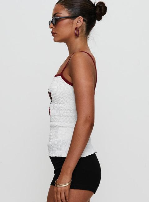 Cherrie Ties Shirred Graphic Top White Product Image