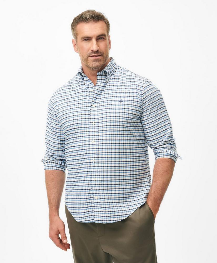 Big & Tall Stretch Cotton Non-Iron Oxford Polo Button Down Collar, Double Check Shirt Product Image