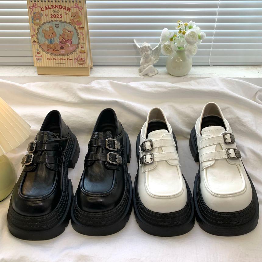 Faux Leather Buckle Strap Platform Loafers Product Image