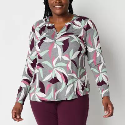 Liz Claiborne Plus Womens Split Crew Neck Long Sleeve Blouse Product Image