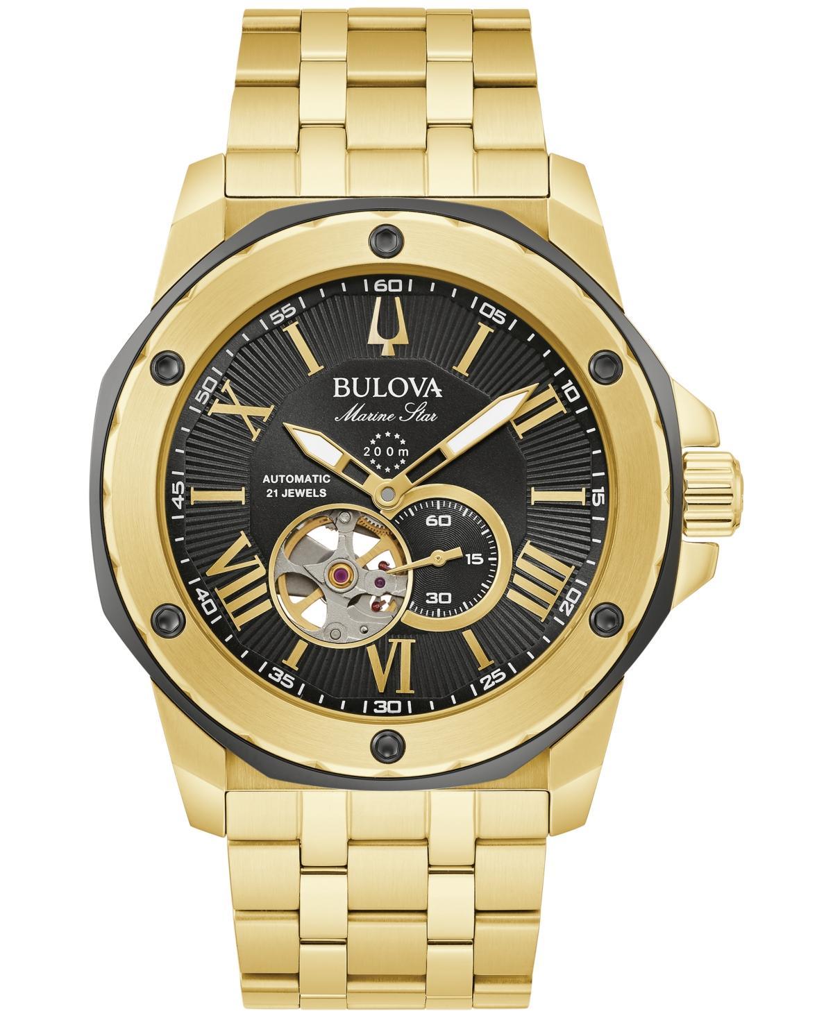 Bulova Mens Marine Star Automatic Gold Tone Stainless Steel Bracelet Watch - 97A174 Product Image
