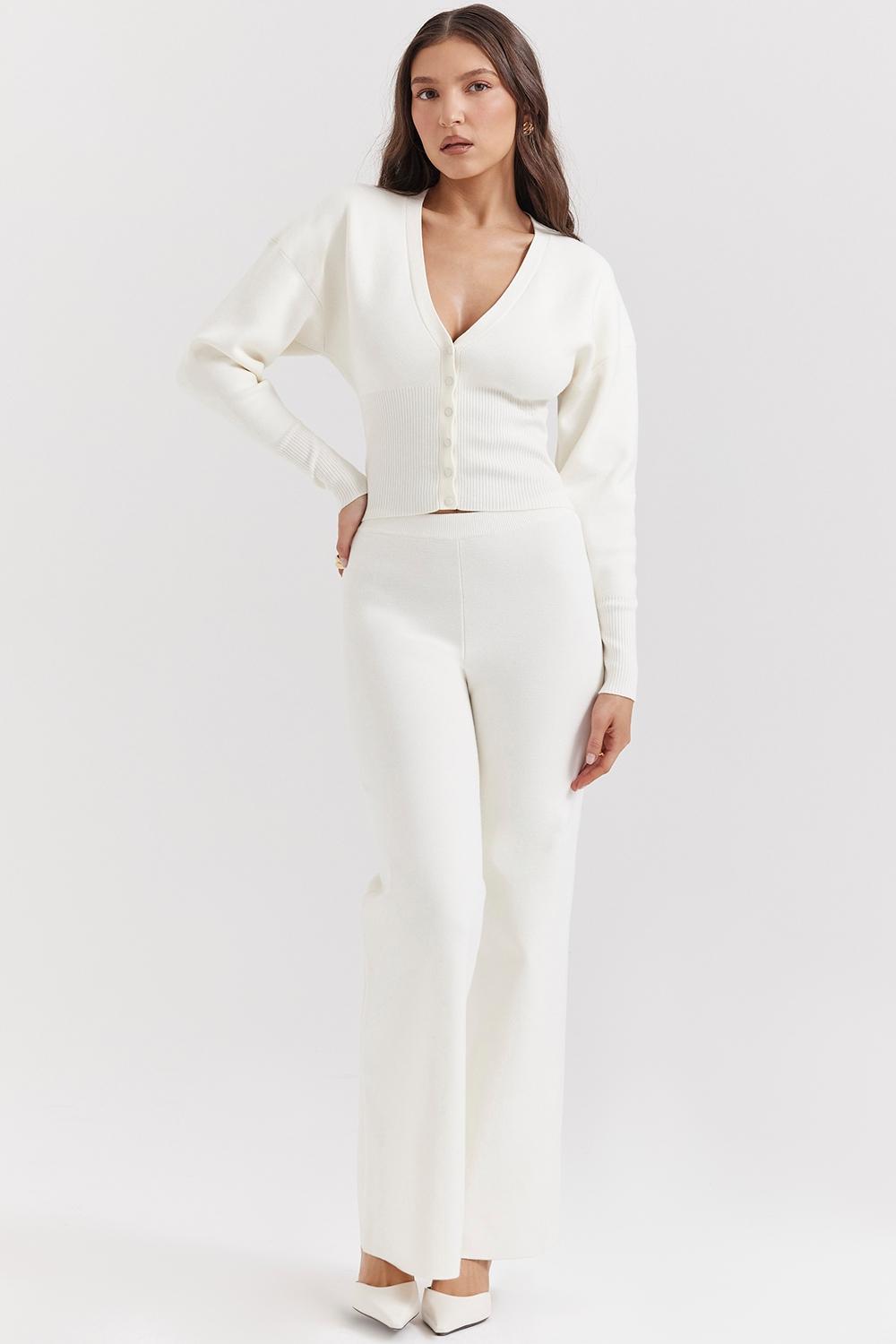 Vanna  off white cotton knitted trousers - sale Product Image