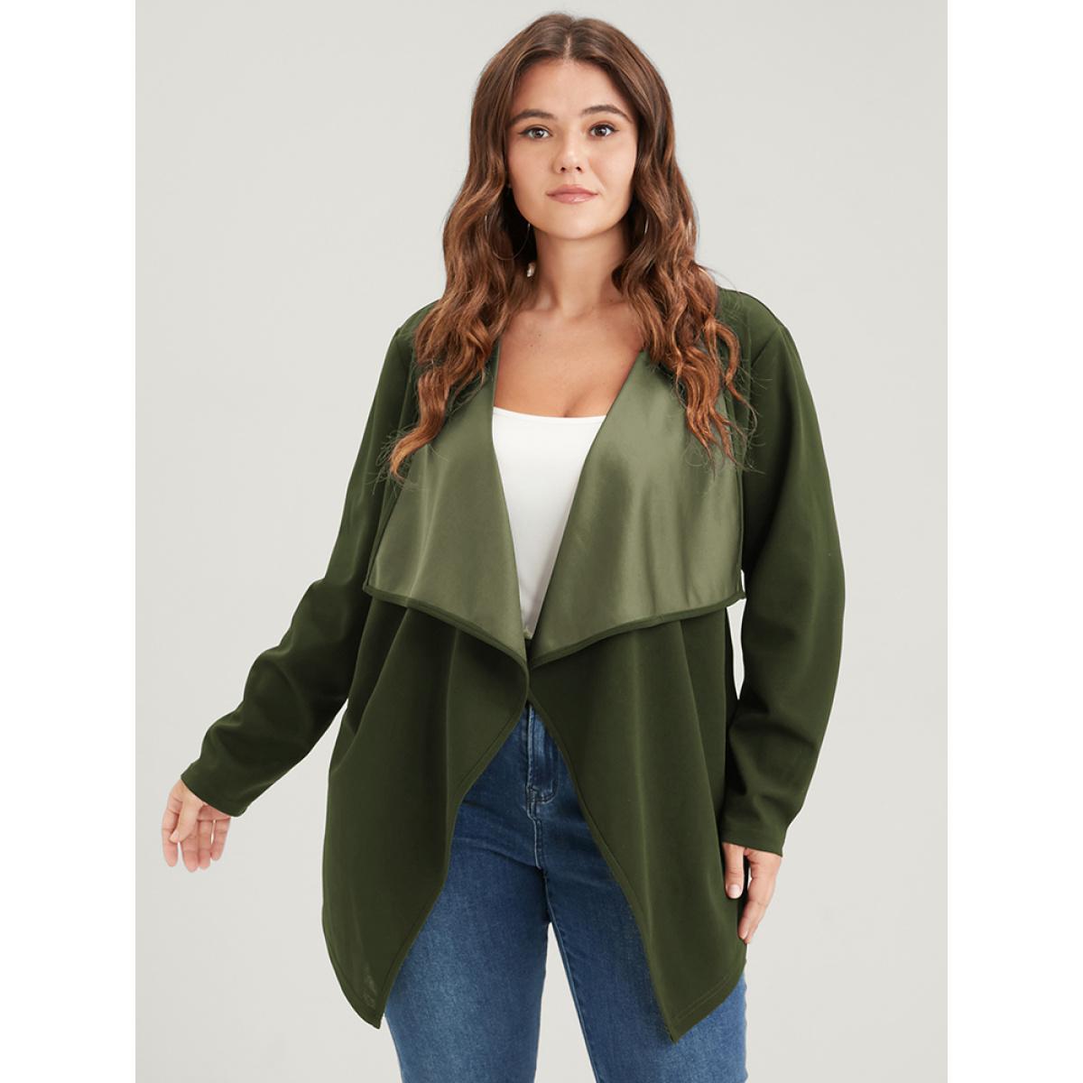 Plus Size Plain Asymmetrical Hem Waterfall Collar Ties Coat Women ArmyGreen Elegant Belted Loose Ladies Dailywear Winter Coats BloomChic 12/L Product Image