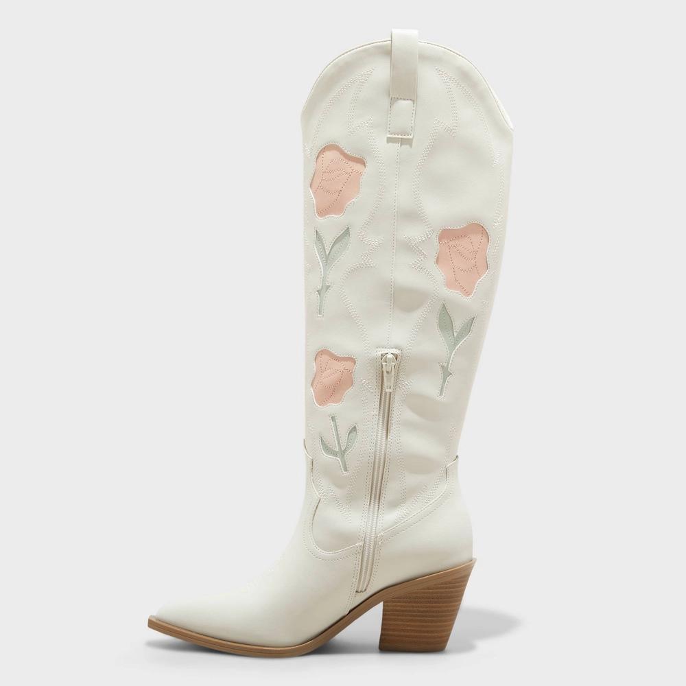 Womens Dixie Bone Floral Western Cowboy Boots with Memory Foam Insole - Universal Thread Off-White 11 Product Image