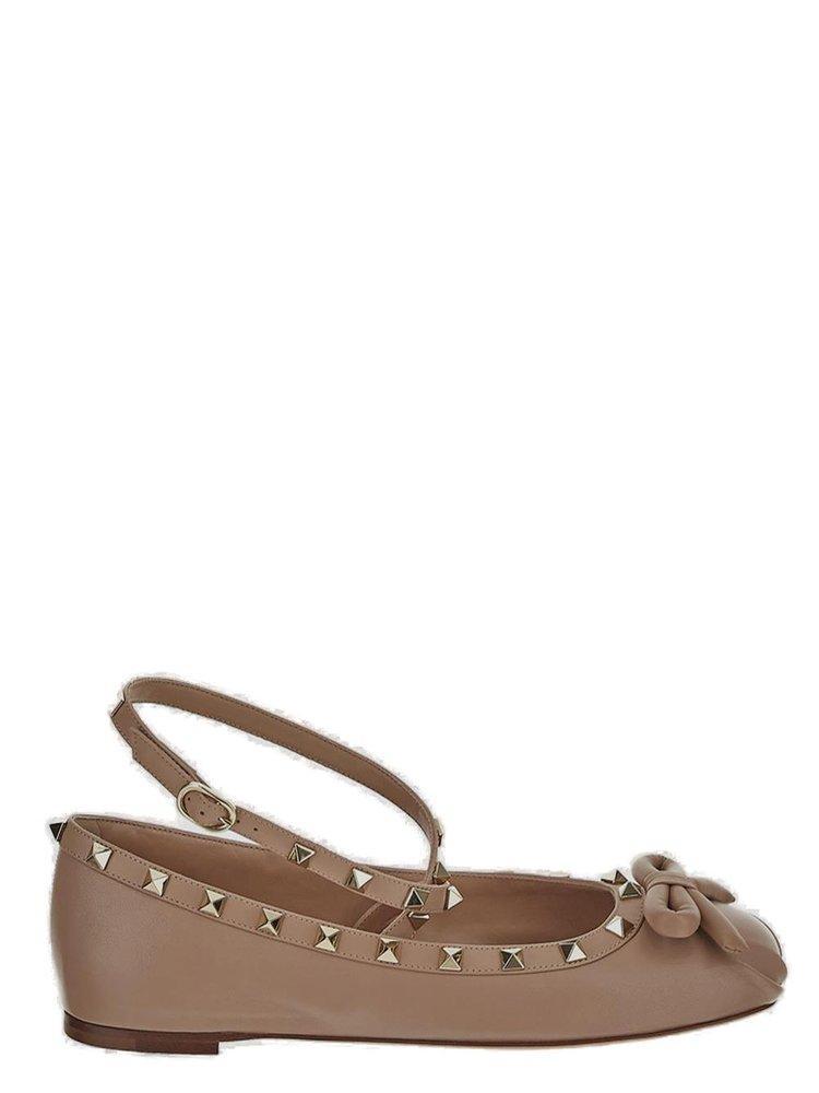 VALENTINO GARAVANI Rockstud Bow Detailed Ballerina Shoes In Pink Product Image