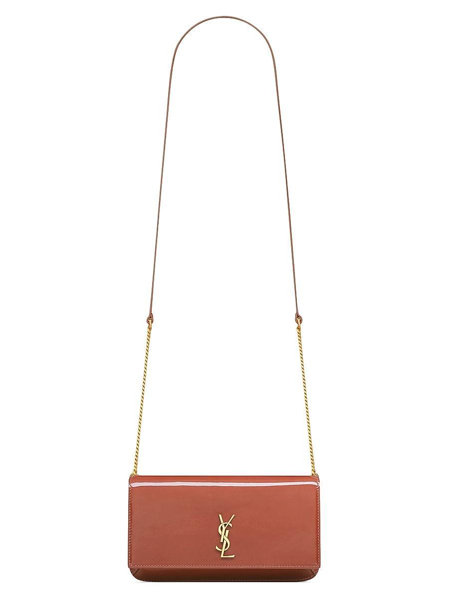 Womens Cassandre Phone Holder with Strap in Shiny Crocodile-Embossed Leather Product Image