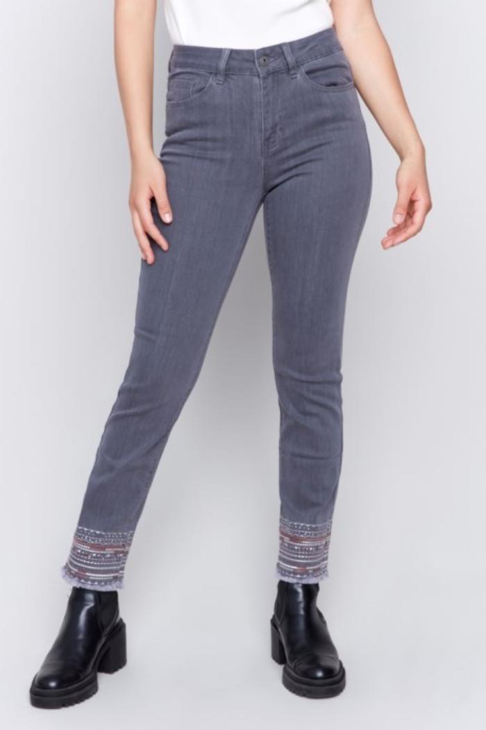 Embroidered Hem Jeans Product Image