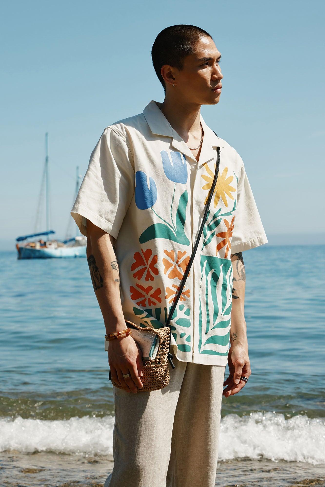 Embrace The Wild Cotton Blend Short Sleeve Button Up Shirt - White Product Image