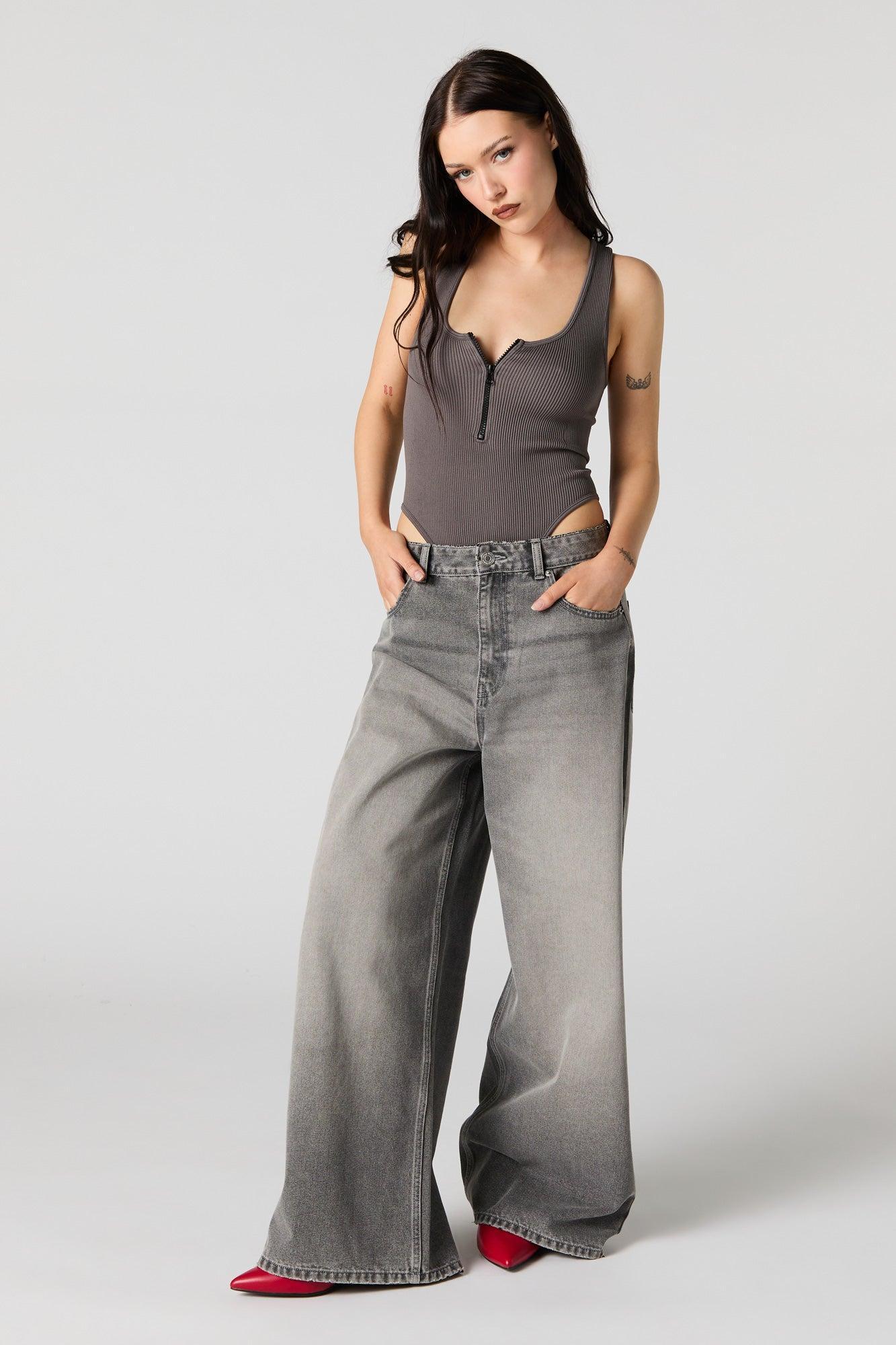 Ribbed Zip-Up Bodysuit Female Product Image
