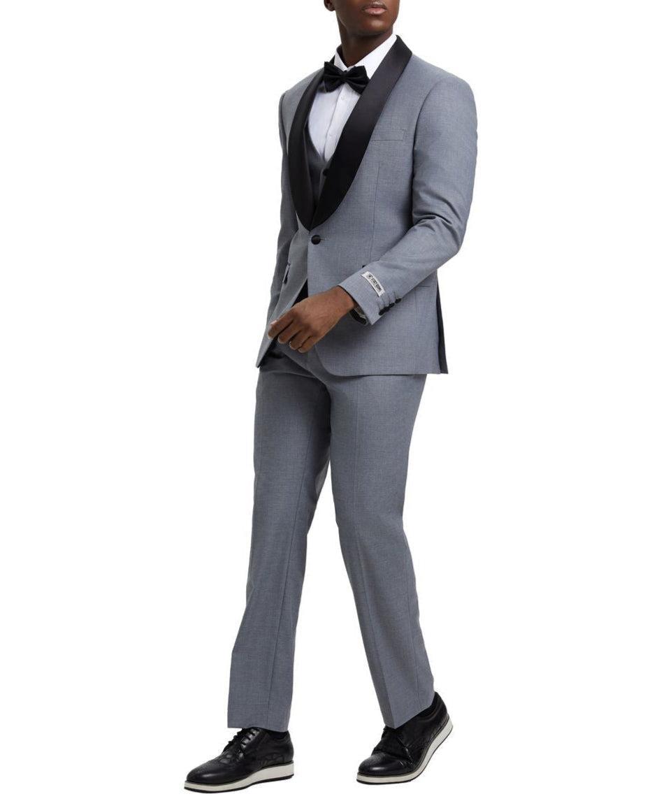 Stacy Adams - Medium Gray 3 Piece Hybrid Fit Tuxedo Satin Shawl Lapel Product Image