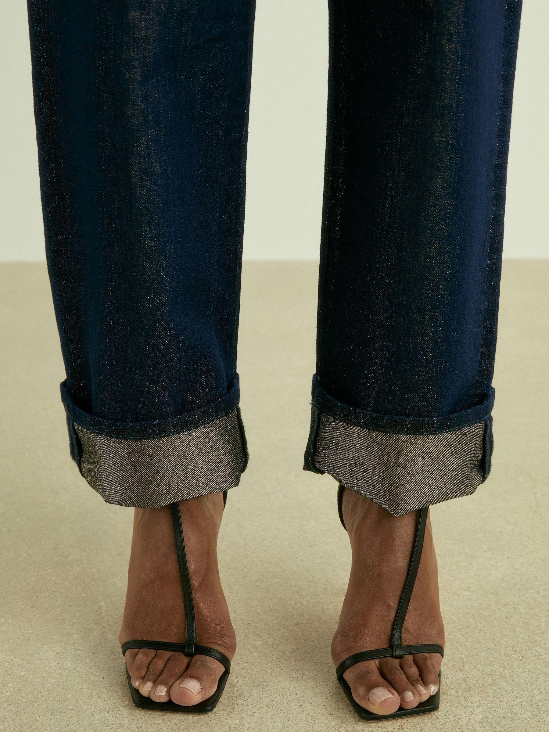 Slim-Leg Metallic-Thread Turn-Up Jeans in Indigo Product Image