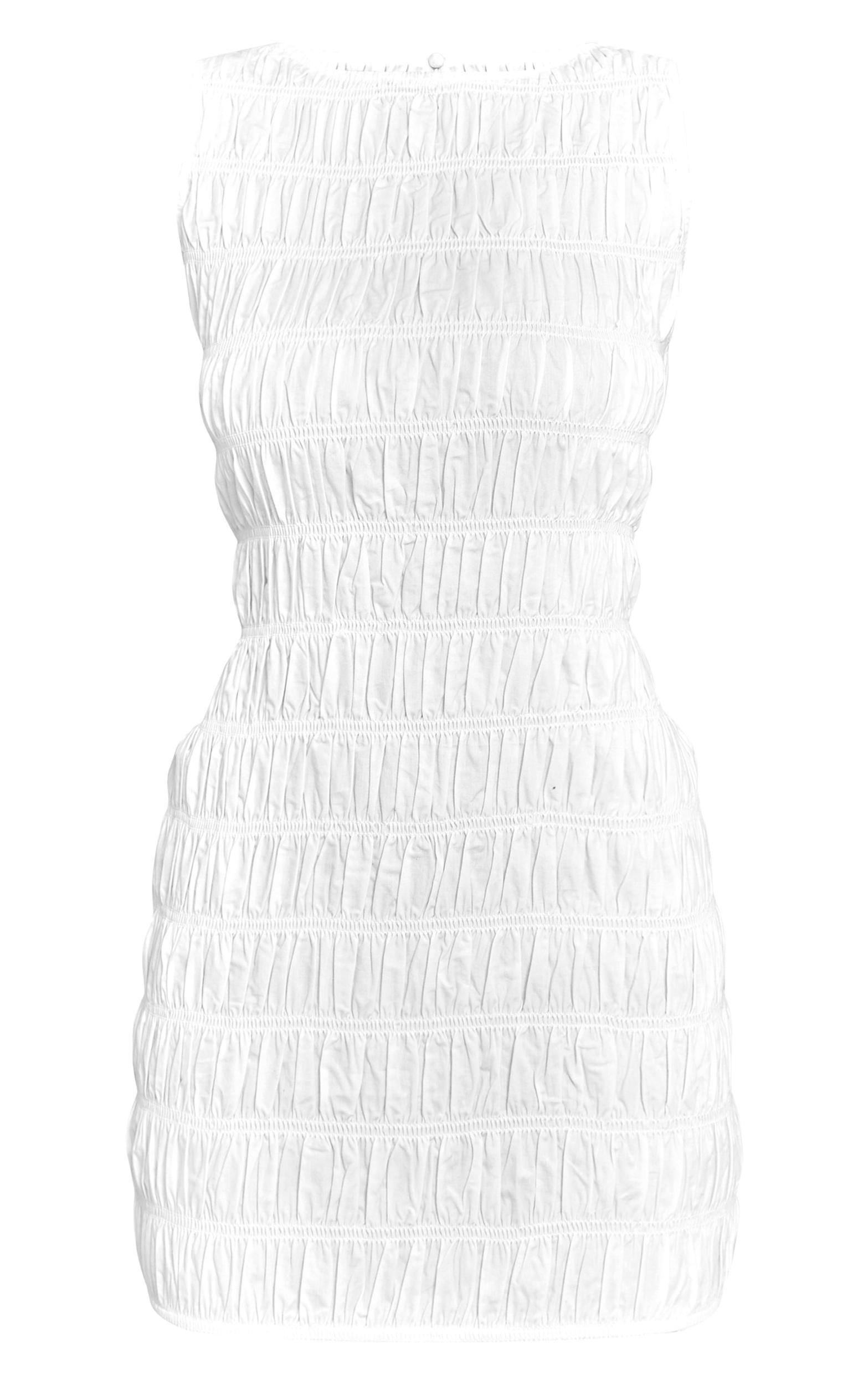 White Boat Neck Shirred Bodycon Dress Product Image