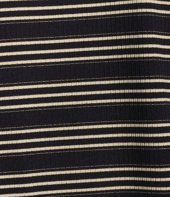 Democracy Knit Stripe Lace up Yoke Detail Scoop Neck 3/4 Sleeve Top Product Image