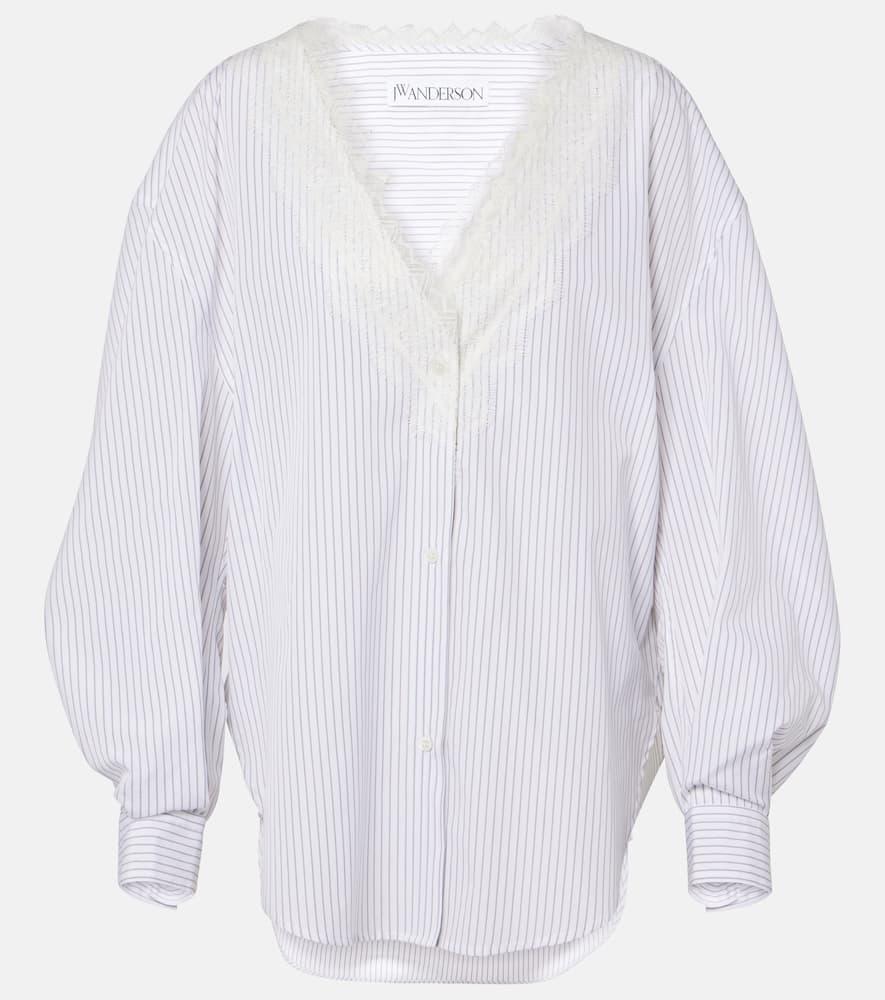 JW ANDERSON V-neck Lace Trim Shirt In White Product Image