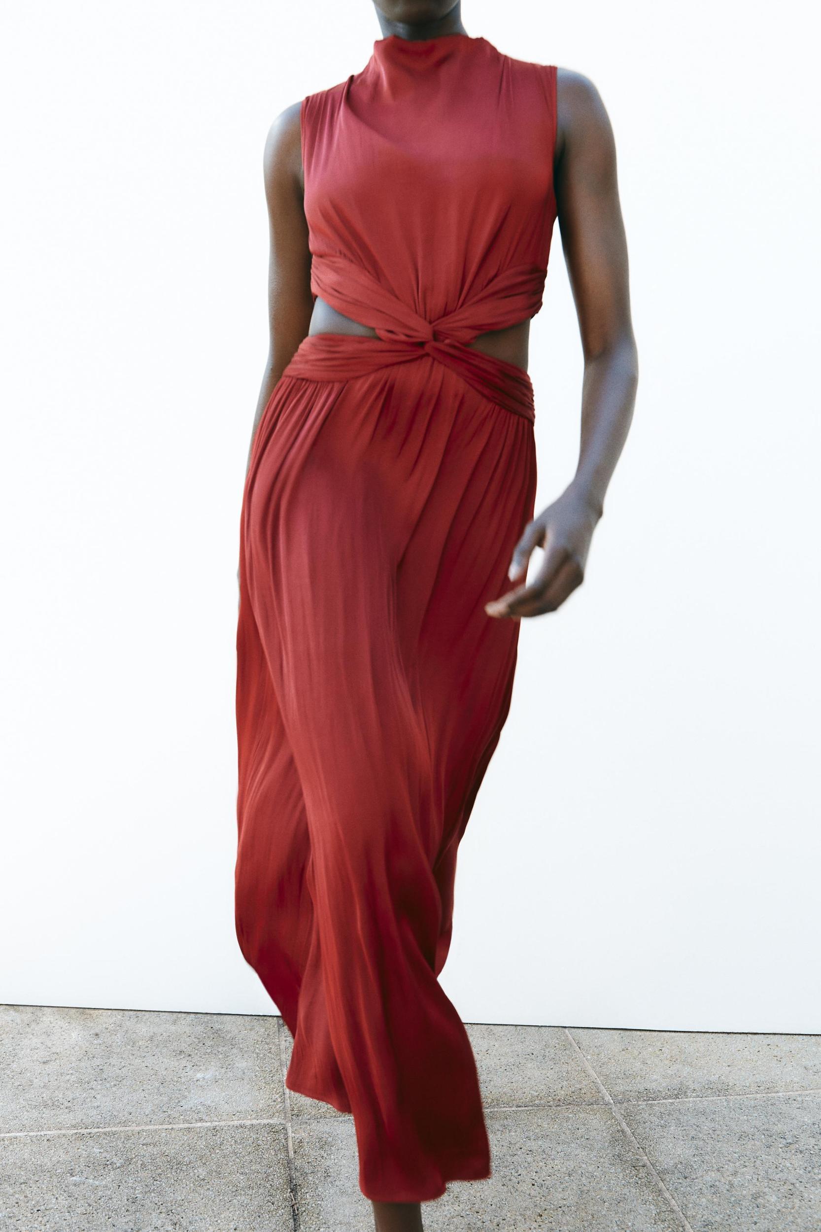 SATIN EFFECT CUT OUT MIDI DRESS Product Image