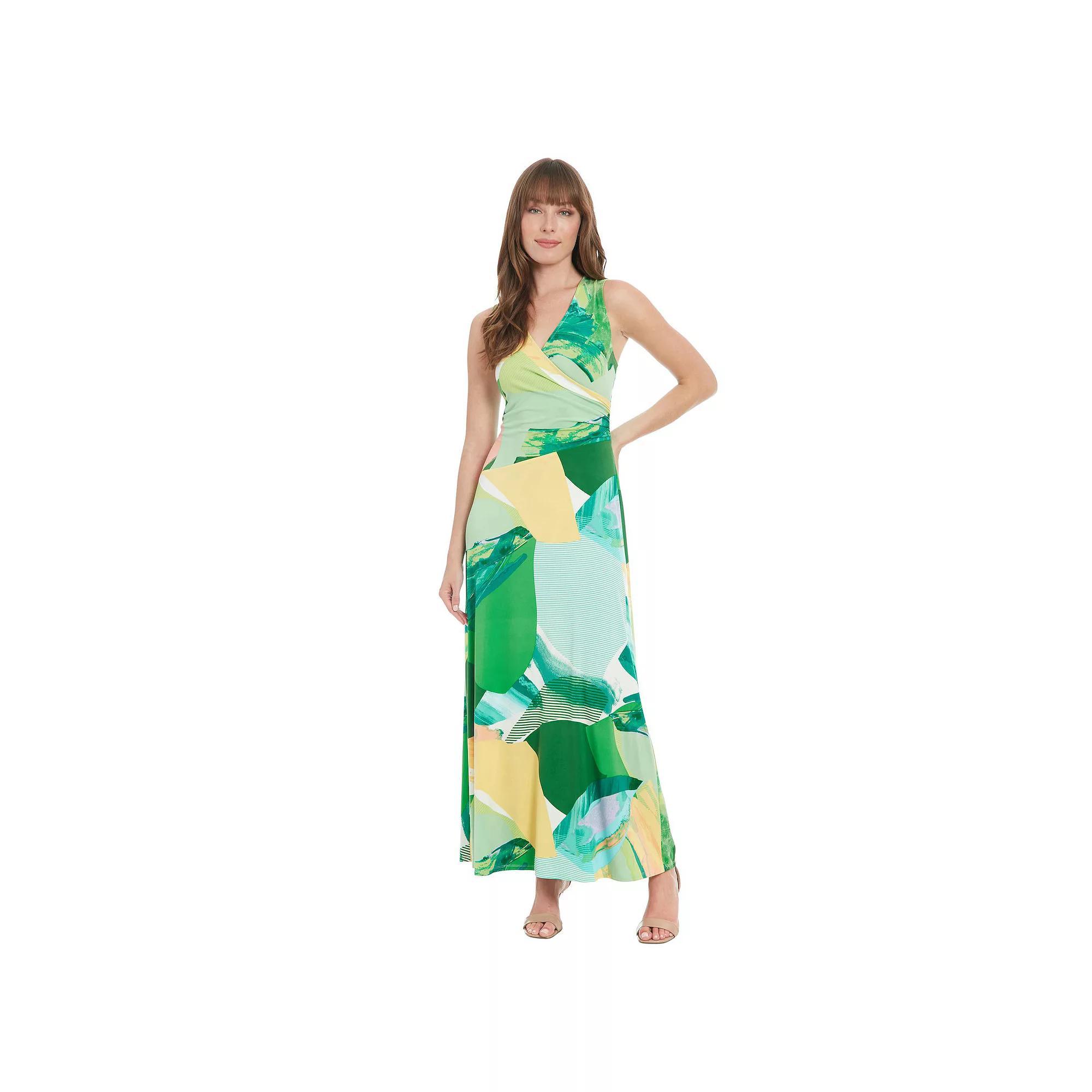 Women's London Times Shirred Warp Sleeveless Maxi Dress, Size: 8, White Green Product Image