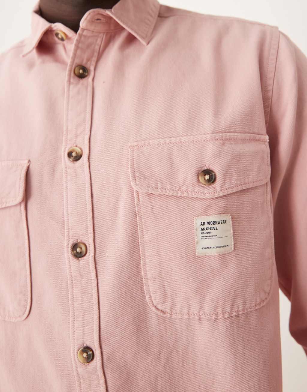 ASOS DESIGN overshirt with badge detail in pink  Product Image