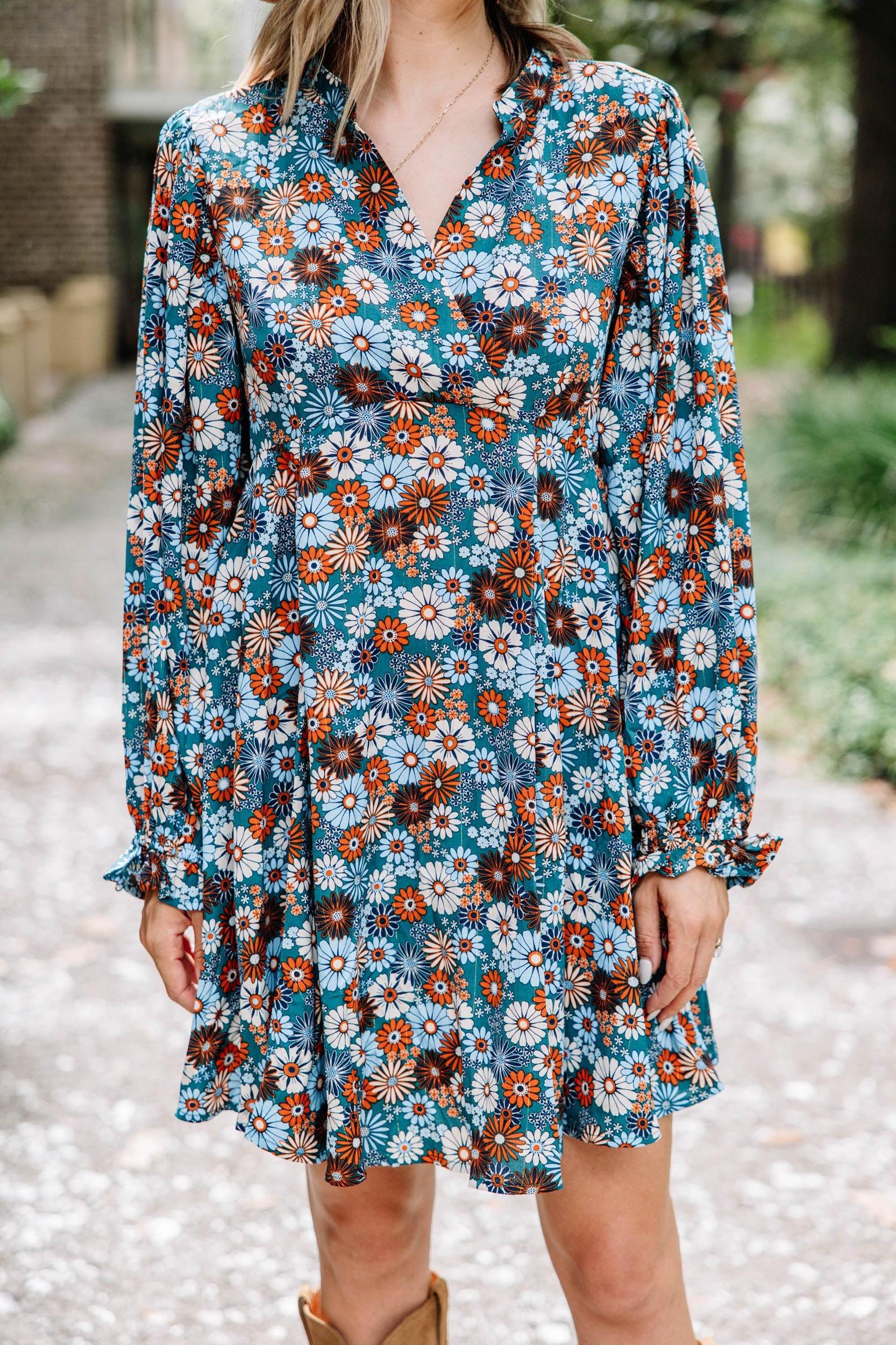 All I've Wanted Teal Blue Floral Babydoll Dress Female Product Image