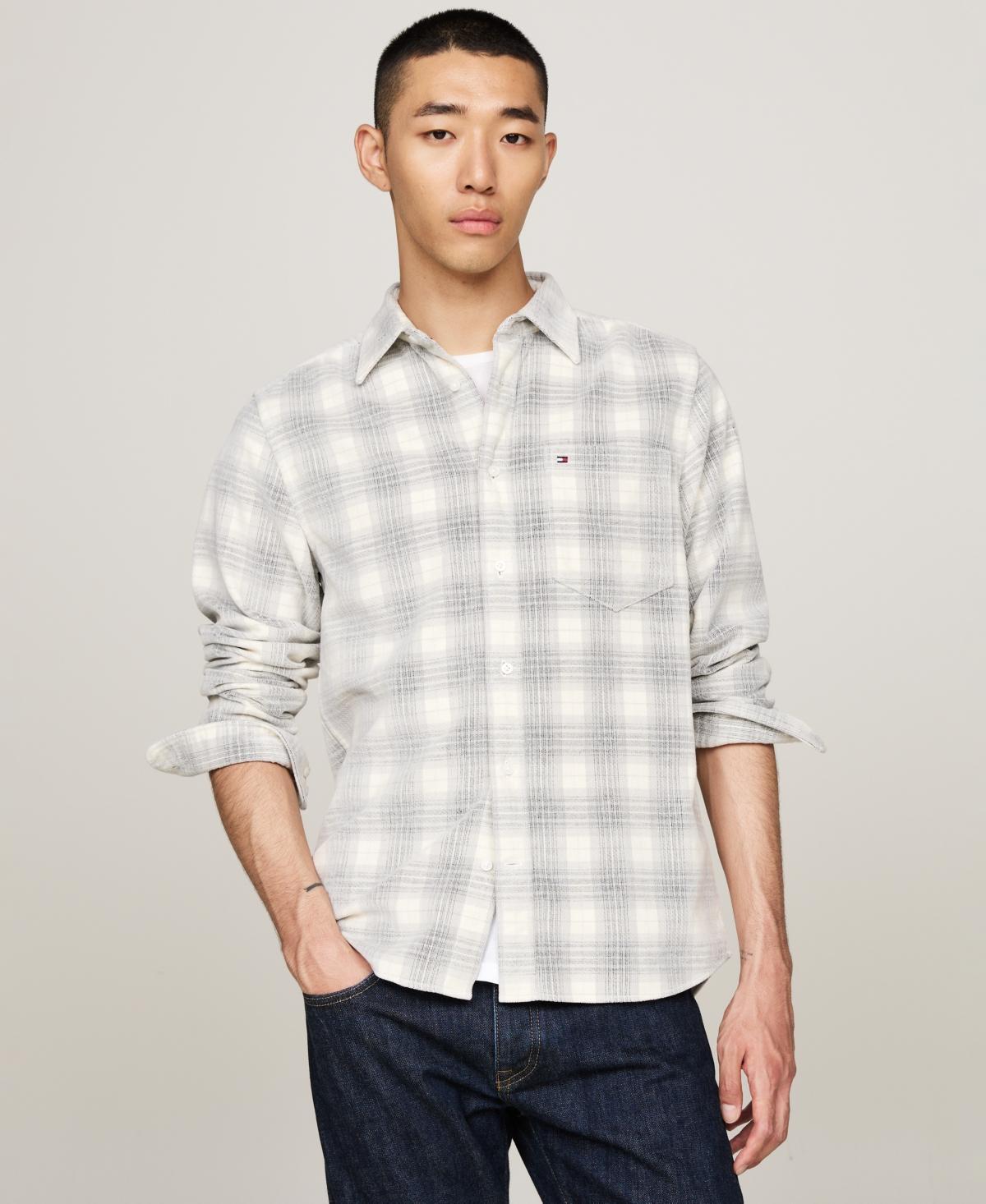 Tommy Hilfiger Mens Long Sleeve Textured Button-Front Shirt - Desert Sky Product Image