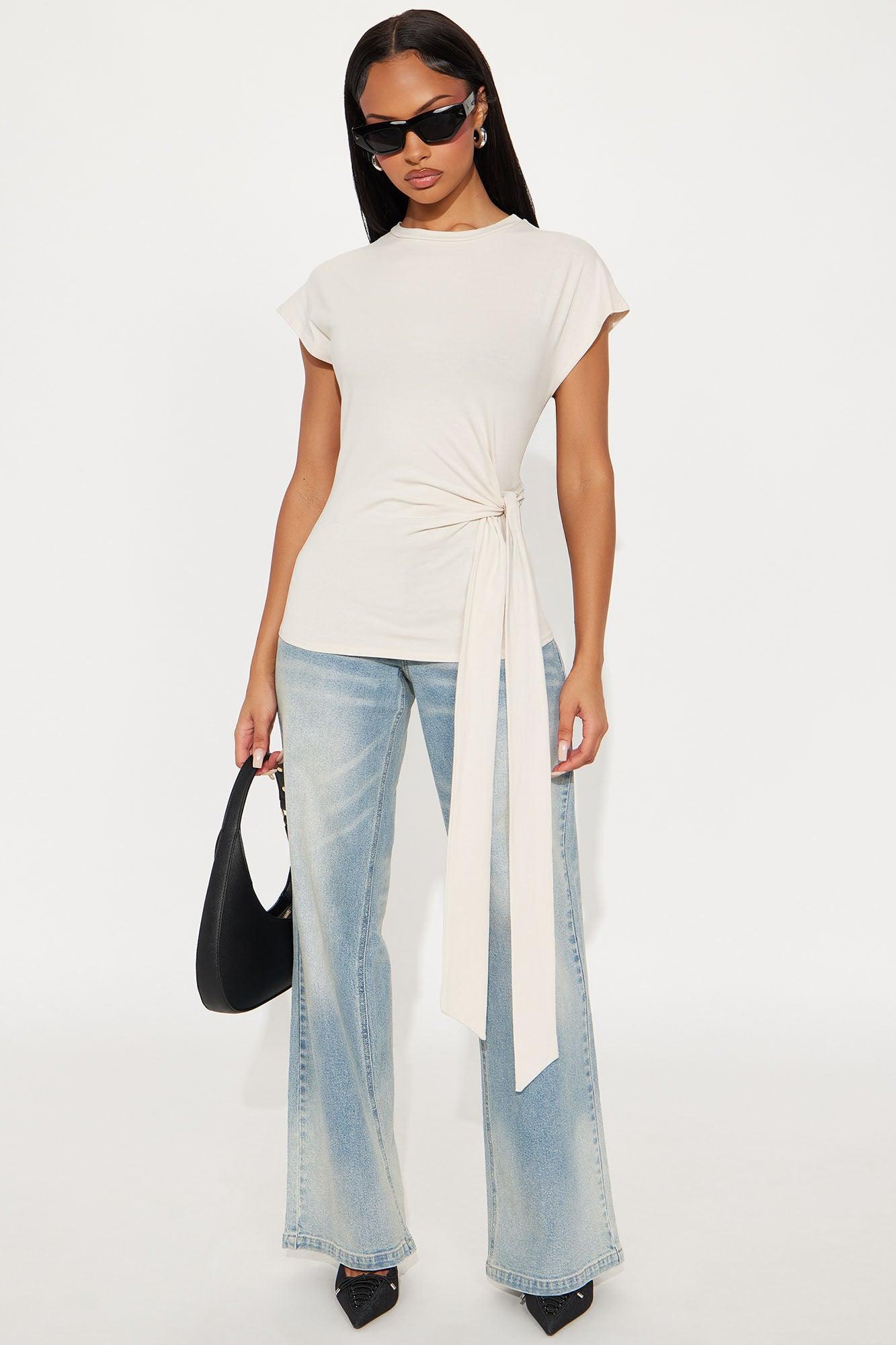 Penny Tie Waist Tshirt - Cream Product Image