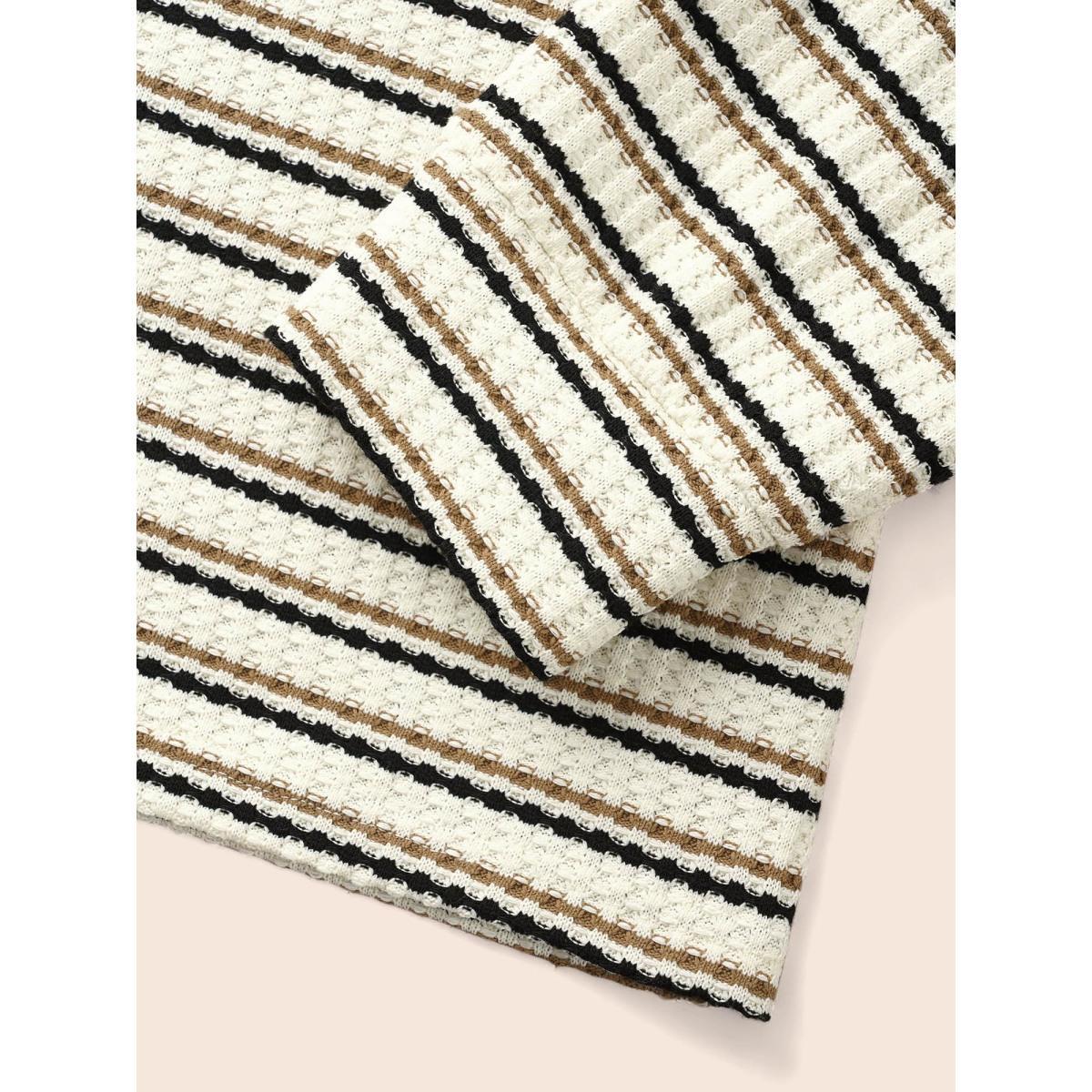 Plus Size Striped Texture Raglan Sleeve Hooded T-shirt Multicolor Women Casual Texture Hooded Everyday T-shirts BloomChic 10/M Product Image