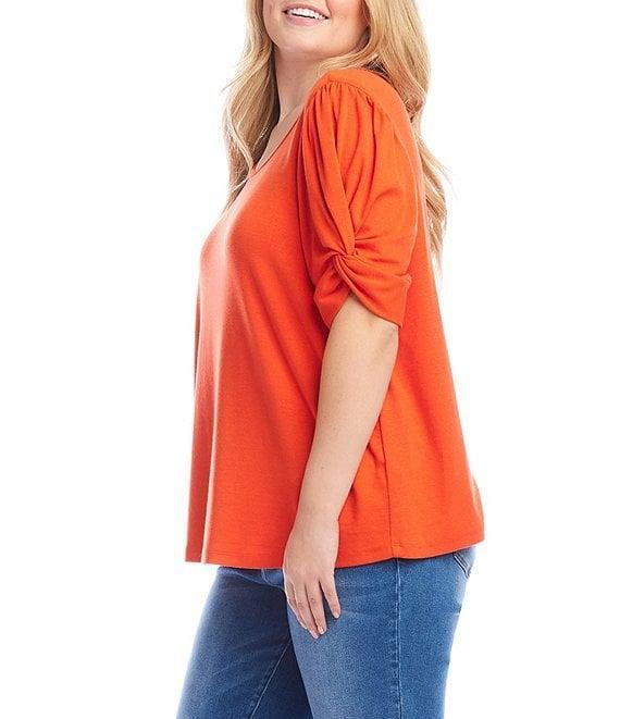 Karen Kane Plus Size Twisted Short Puff Sleeve Crew Neck Top Product Image