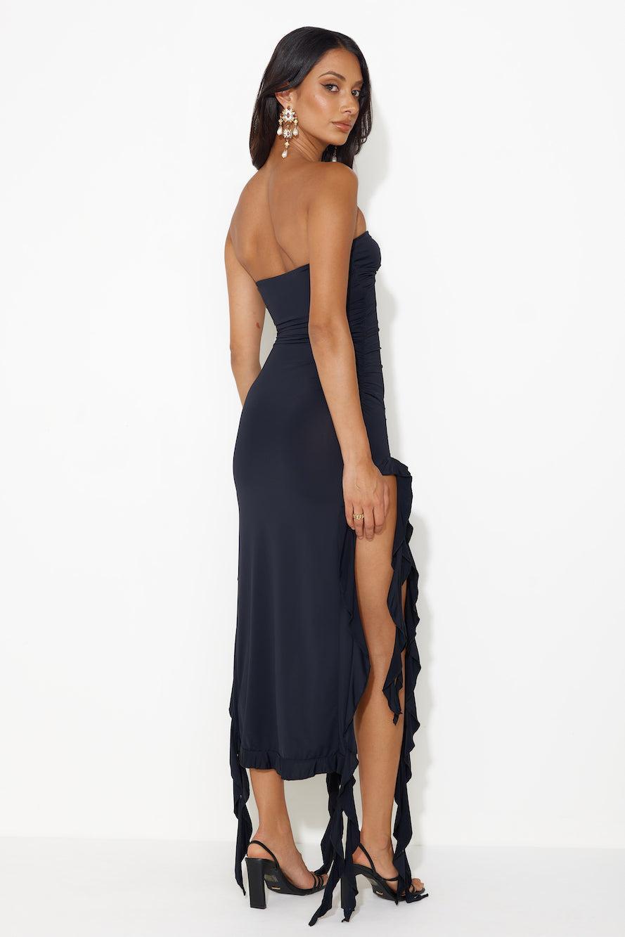 HELLO MOLLY All The Frills Strapless Midi Dress Black Product Image