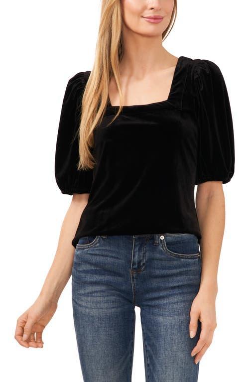 CeCe Womens Square Neck Short Puff Sleeve Velvet Top Product Image