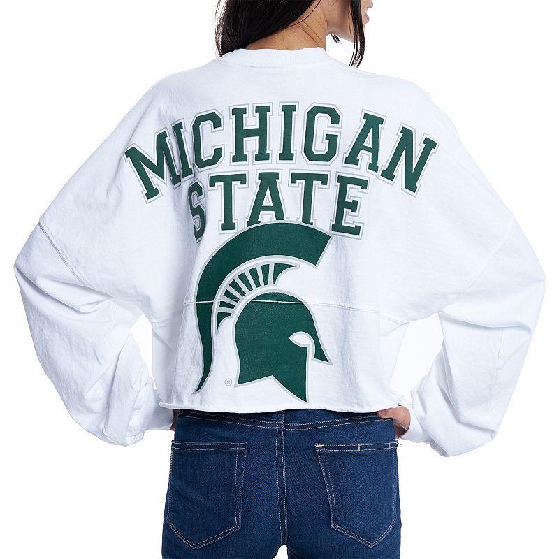 Women's White Michigan State Spartans Raw Hem Cropped Spirit Jersey Long Sleeve T-Shirt, Size: 2XL Product Image